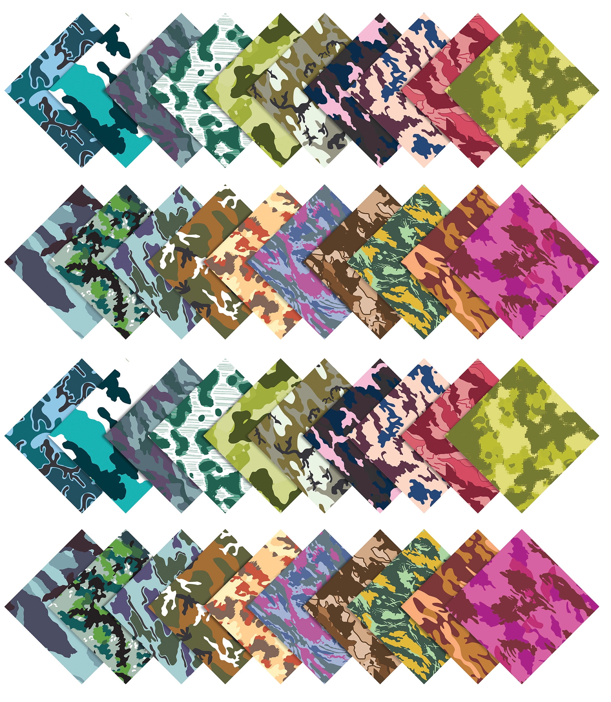 Soimoi 40Pcs Camouflage Print Precut Fabrics Strips Roll Up 1.5x42 inches Cotton Jelly Rolls For Quilting - Multicolor