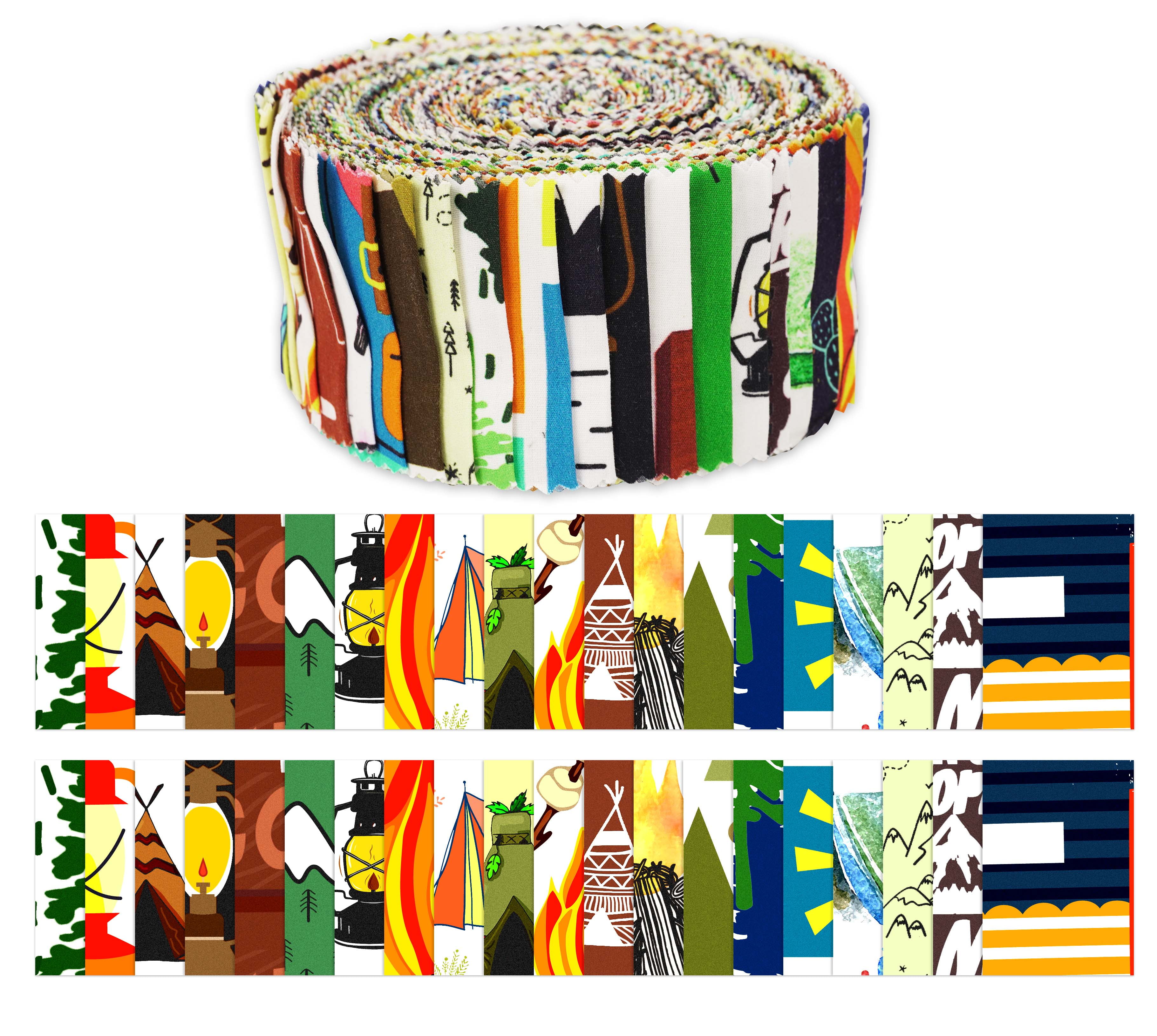 Soimoi 40Pcs Camping Print Cotton Precut Fabrics For Quilting Craft Strips 2.5x42inches Jelly Roll - Multicolor