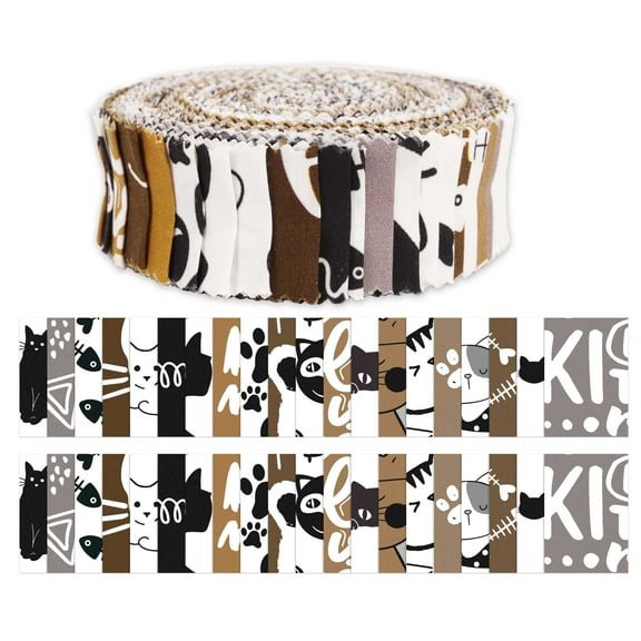 Soimoi 40Pcs Cat Print Precut Fabrics Strips Roll Up 1.5x42inches Cotton Jelly Rolls For Quilting - Brown