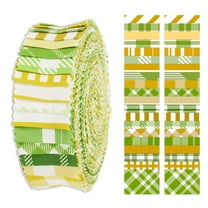 Soimoi 40Pcs Check Print Precut Fabrics Strips Roll Up 1.5x42inches Cotton Jelly Rolls For Quilting - Light Green & Mustard Yellow
