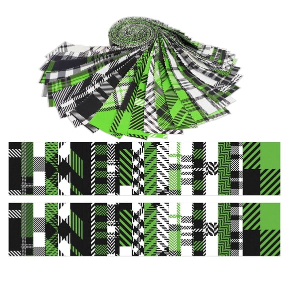Soimoi 40Pcs Check & Tartan Print Cotton Precut Fabrics For Quilting Craft Strips 2.5x42inches Jelly Roll - Green & Black