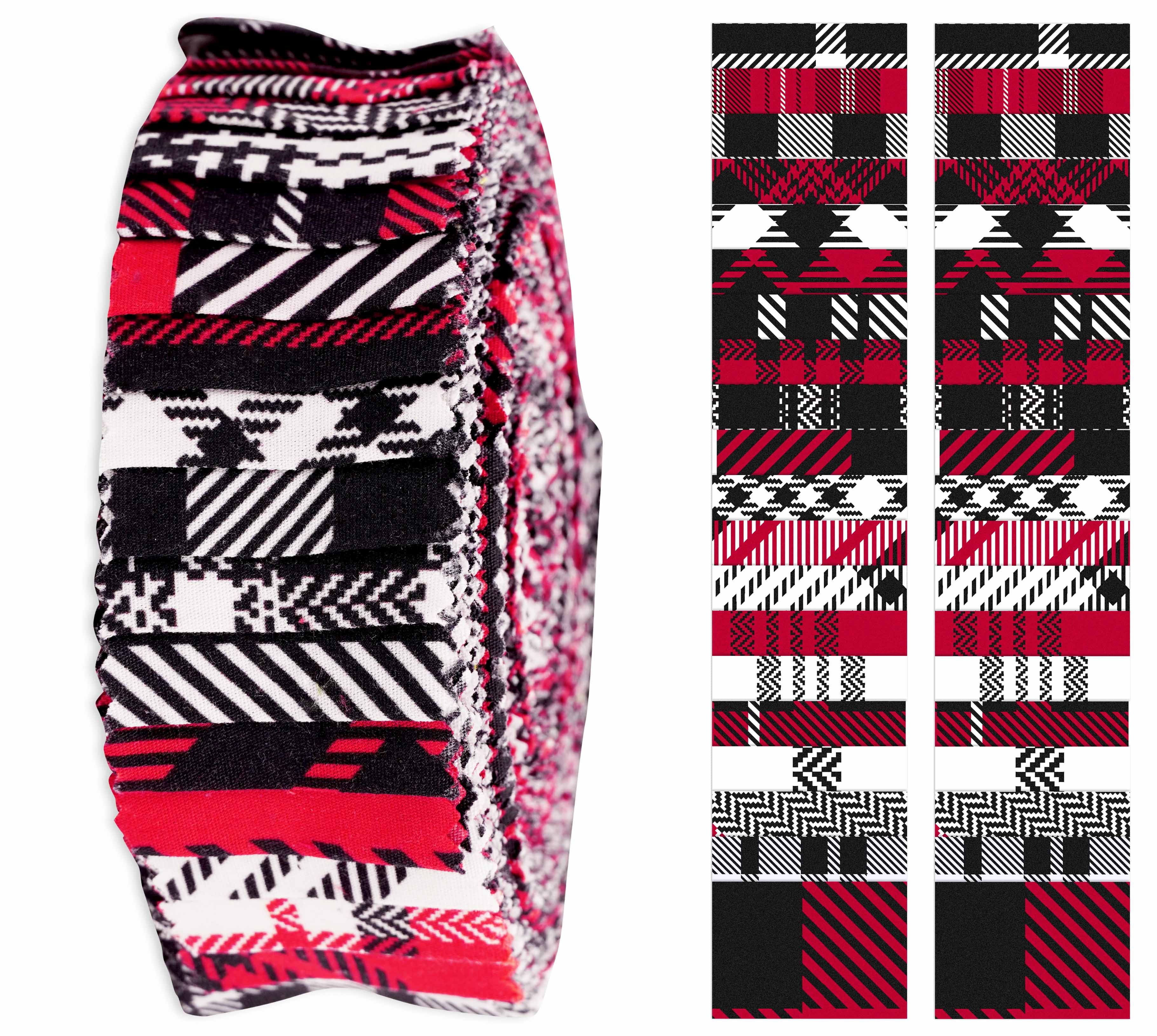 Soimoi 40Pcs Check & Tartan Print Precut Fabrics Strips Roll Up 1.5x42inches Cotton Jelly Rolls For Quilting - Magenta & Black