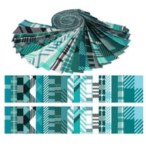 Soimoi 40Pcs Check & Tartan Print Precut Fabrics Strips Roll Up 1.5x42inches Cotton Jelly Rolls For Quilting - Teal Blue