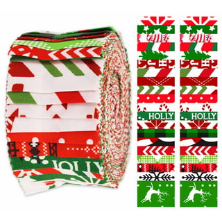 Soimoi 40Pcs Christmas Checks Print Precut Fabrics Strips Roll Up  1.5x42inches Cotton Jelly Rolls for Quilting - Red & Green