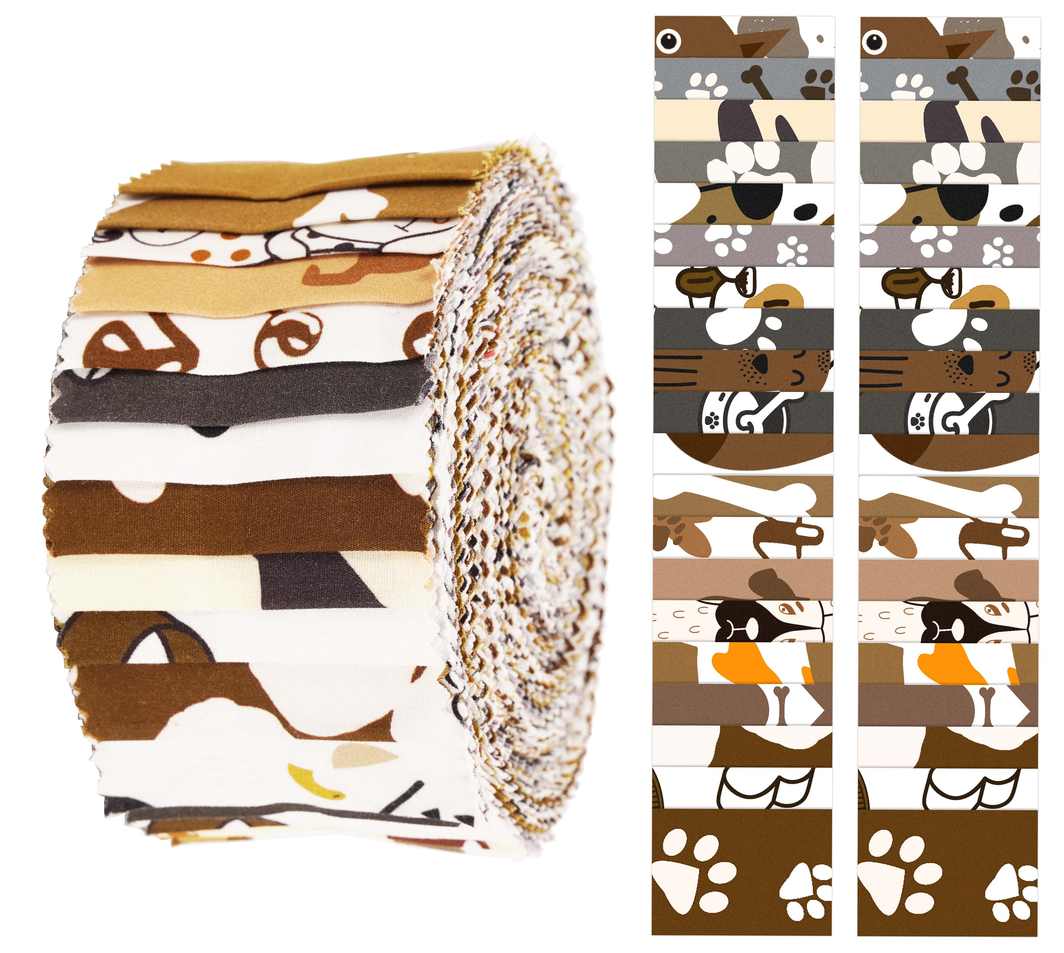 Soimoi 40Pcs Dog Print Cotton Precut Fabrics For Quilting Craft Strips 2.5x42inches Jelly Roll - Brown