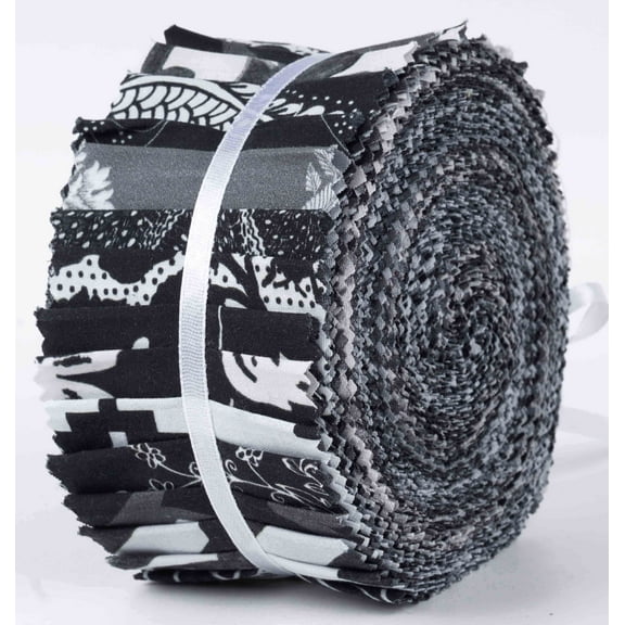 Soimoi 40Pcs Floral Artistic Print Cotton Precut Fabrics For Quilting Craft Strips 2.5x42inches Jelly Roll - Black