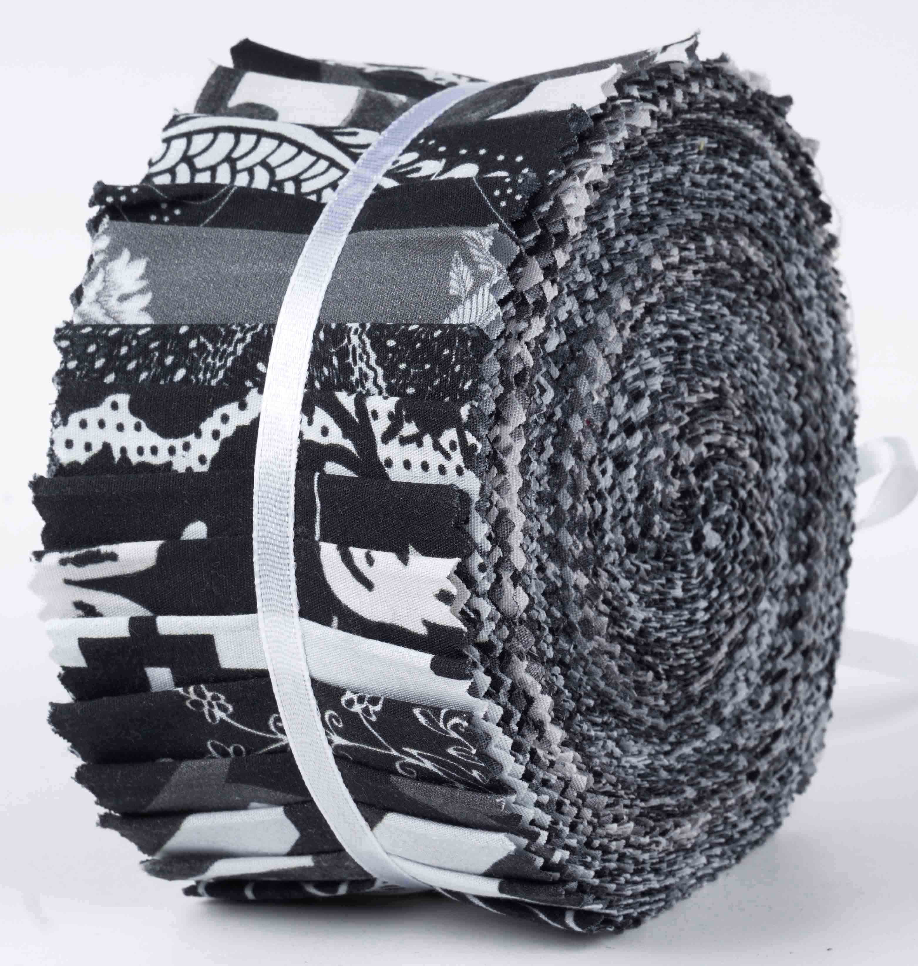 Soimoi 40Pcs Floral Artistic Print Cotton Precut Fabrics For Quilting Craft Strips 2.5x42inches Jelly Roll - Black