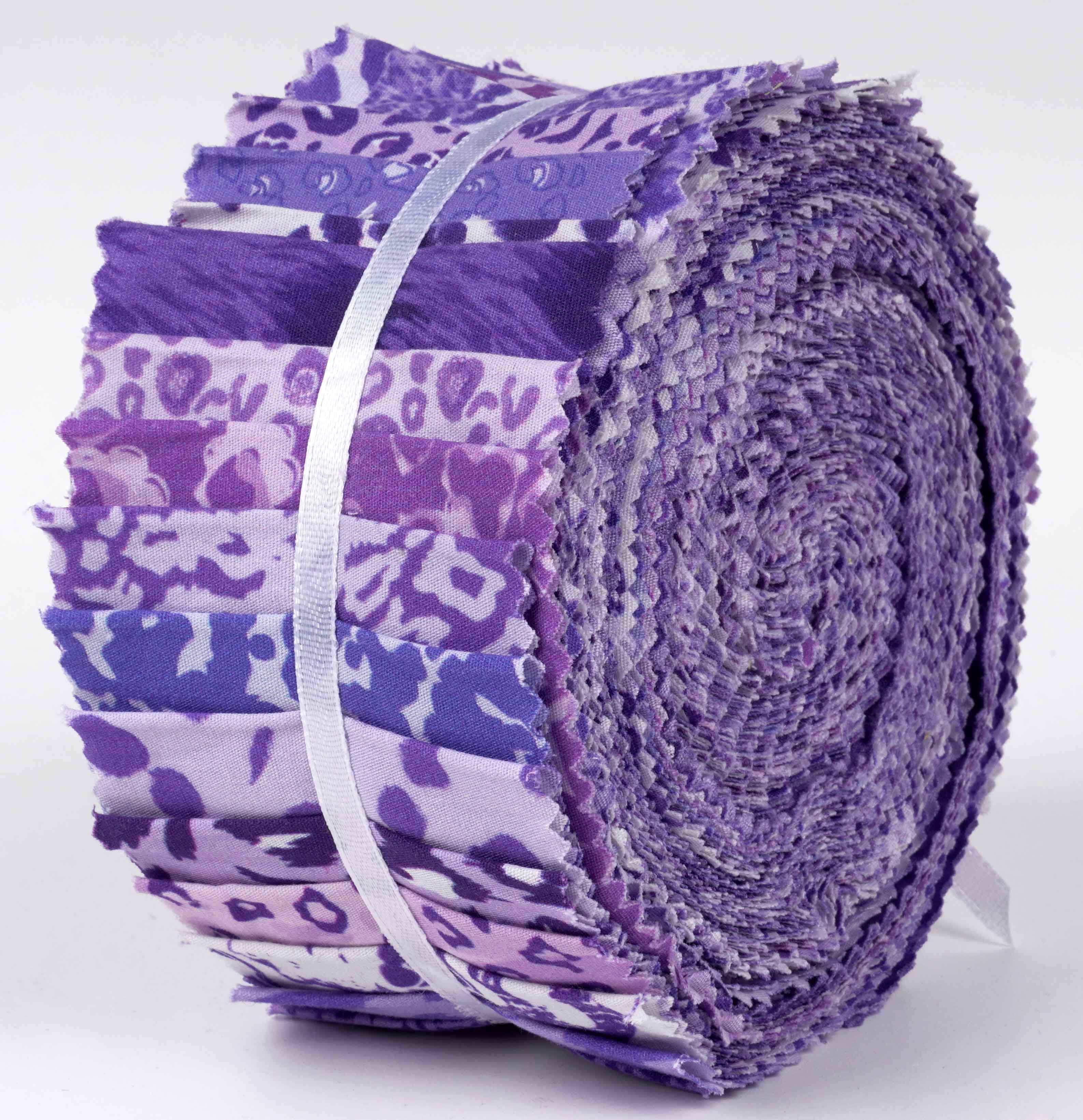 Soimoi 40Pcs Floral Artistic Print Cotton Precut Fabrics For Quilting Craft Strips 2.5x42inches Jelly Roll - Violet