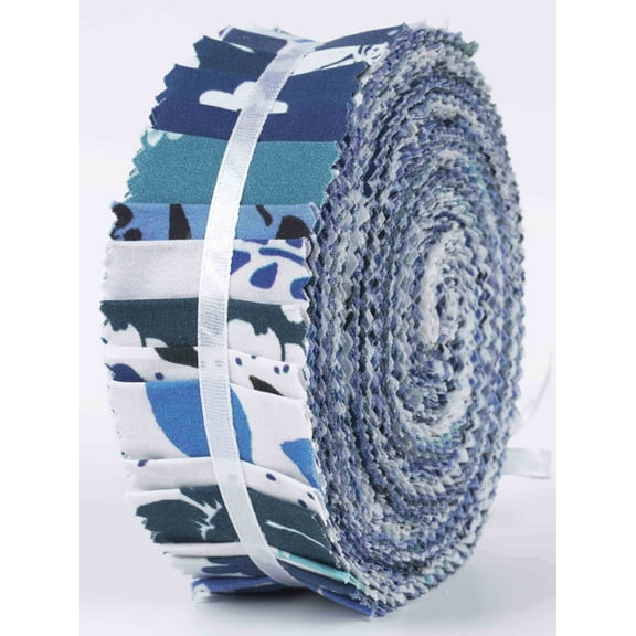 Soimoi 40Pcs Floral Artistic Print Precut Fabrics Strips Roll Up 1.5x42inches Cotton Jelly Rolls For Quilting - Blue