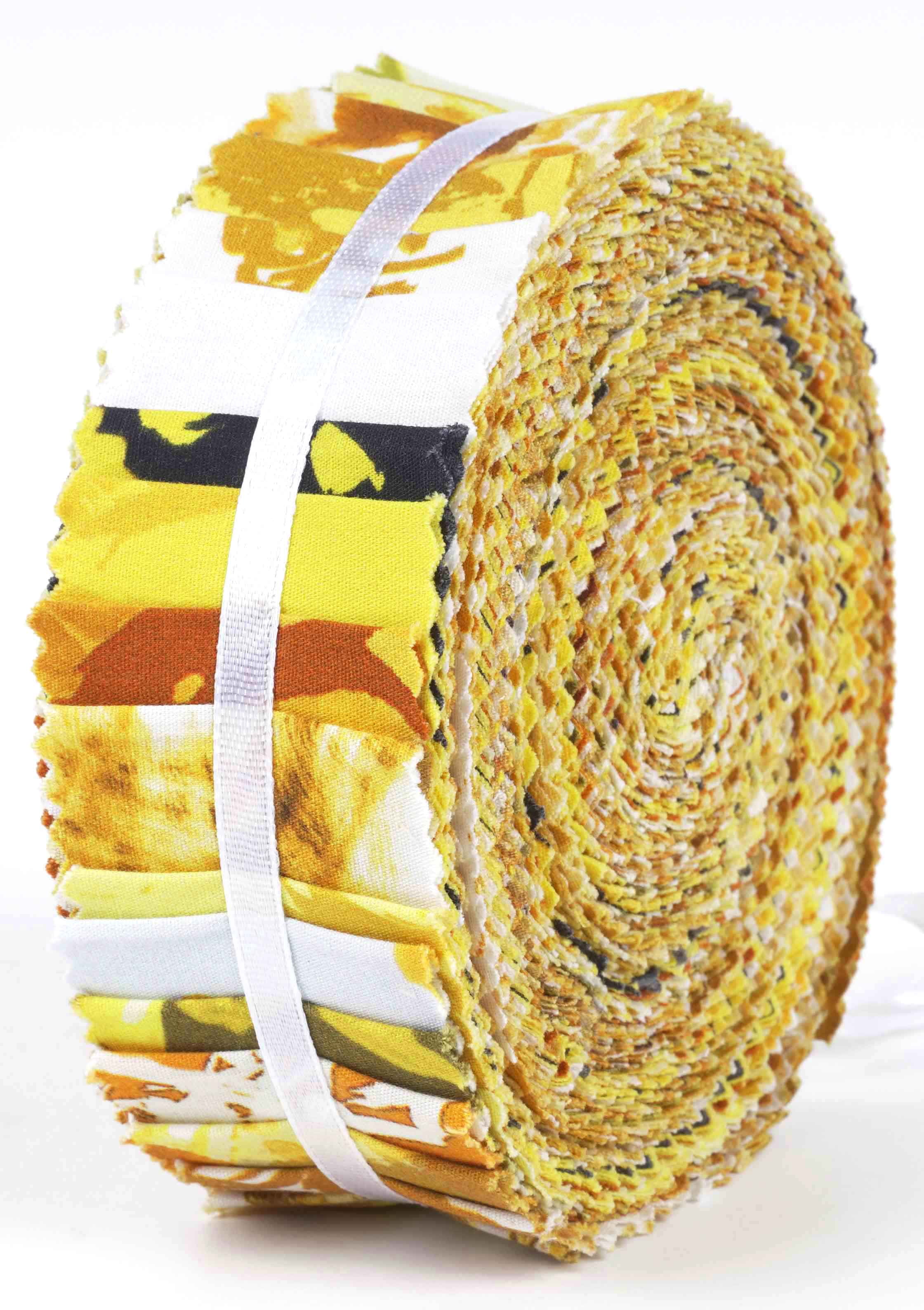 Soimoi 40Pcs Floral Artistic Print Precut Fabrics Strips Roll Up 1.5x42inches Cotton Jelly Rolls For Quilting - Yellow