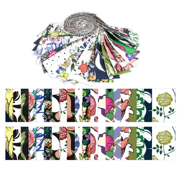 Soimoi 40Pcs Floral Print Cotton Precut Fabrics For Quilting Craft Strips 2.5x42inches Jelly Roll - Multicolor-CV