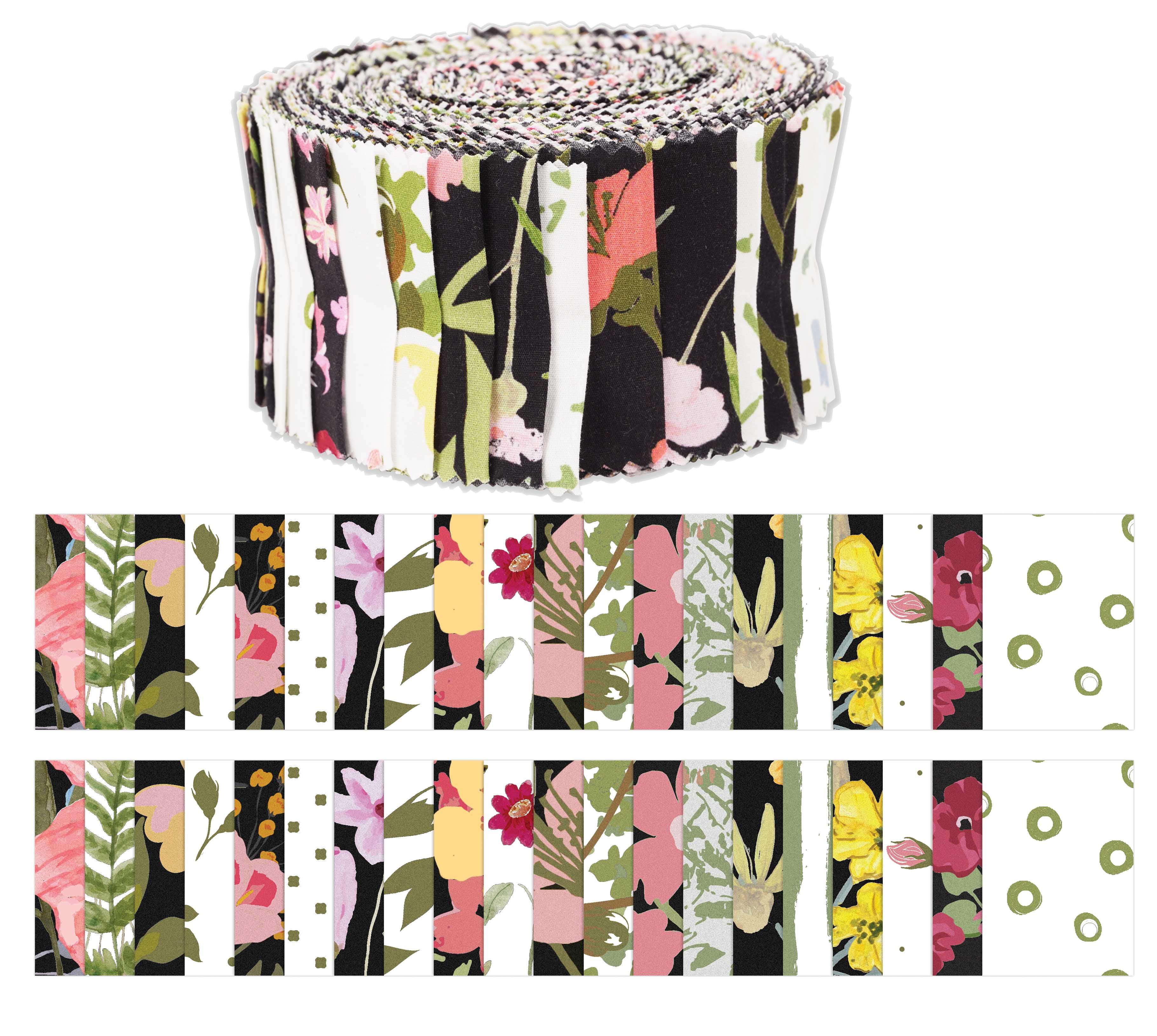 Soimoi 40Pcs Floral Print Cotton Precut Fabrics For Quilting Craft Strips 2.5x42inches Jelly Roll - Multicolor