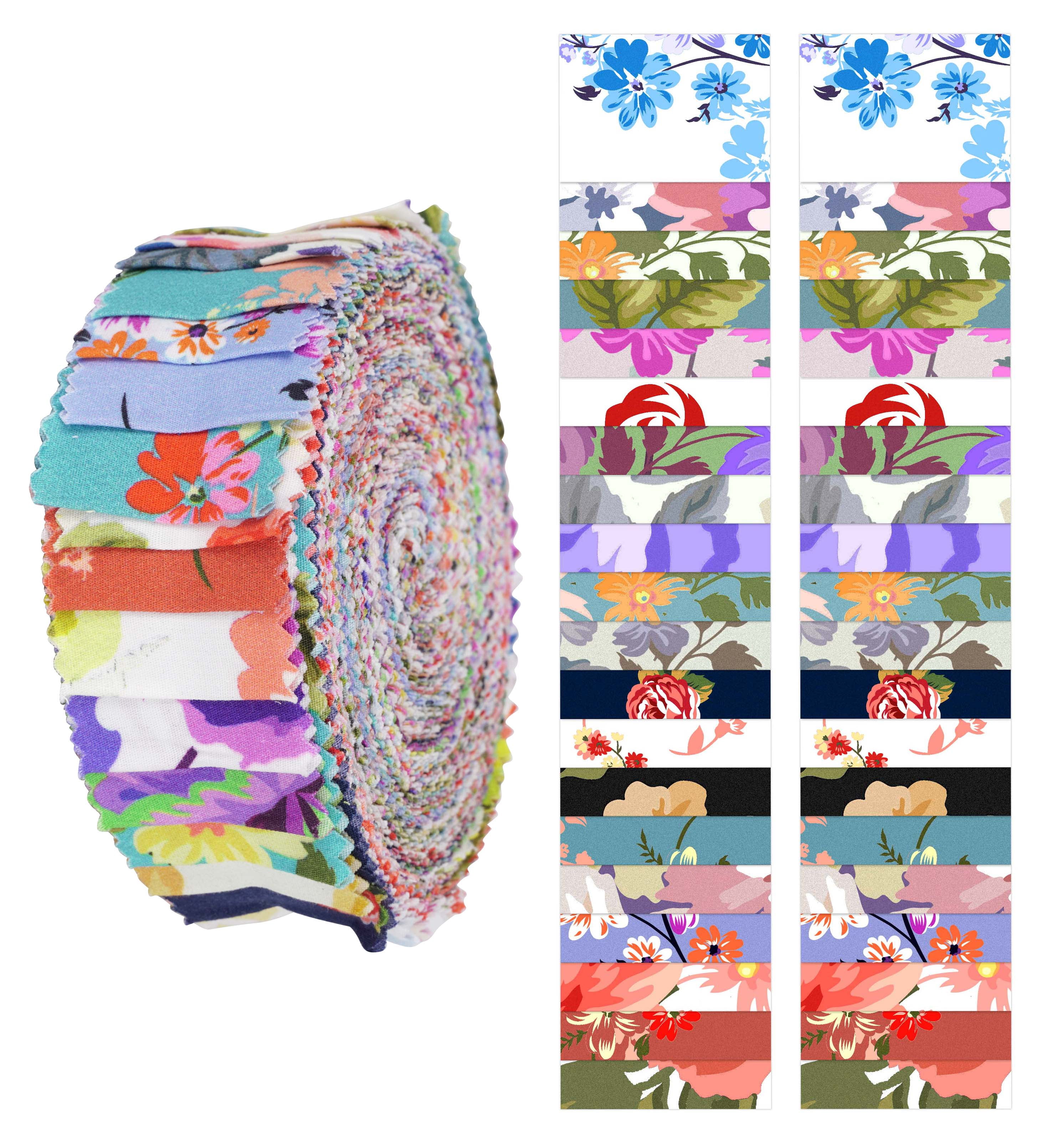 Soimoi 40Pcs Floral Print Precut Fabrics Strips Roll Up 1.5x42 inches Cotton Jelly Rolls For Quilting - Multicolor