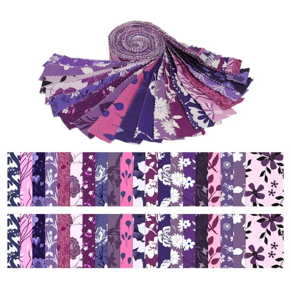 Soimoi 40Pcs Floral Print Precut Fabrics Strips Roll Up 1.5x42 inches Cotton Jelly Rolls For Quilting - Purple & Pink