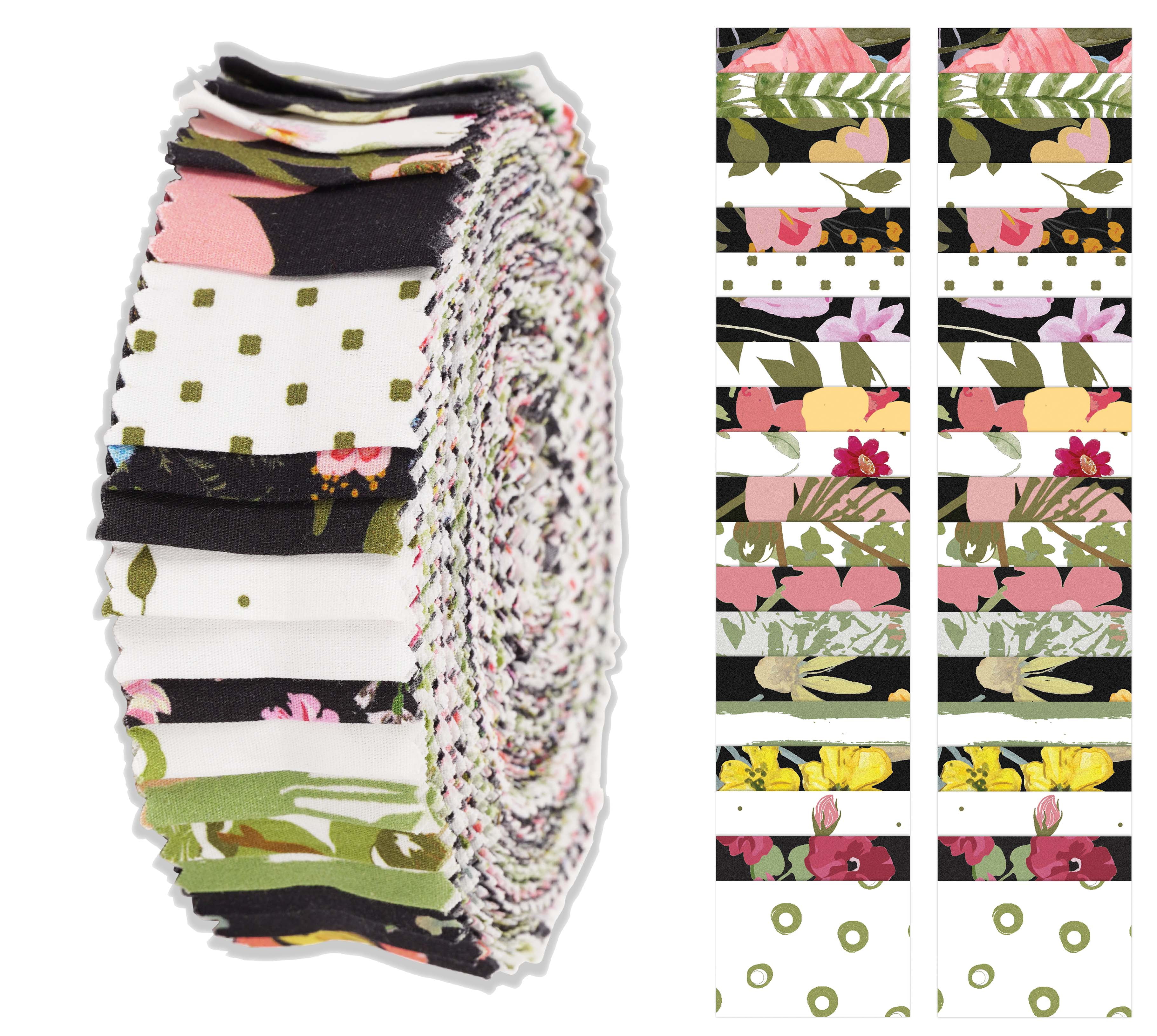 Soimoi 40Pcs Floral Print Precut Fabrics Strips Roll Up 1.5x42inches Cotton Jelly Rolls For Quilting - Multicolor-KL