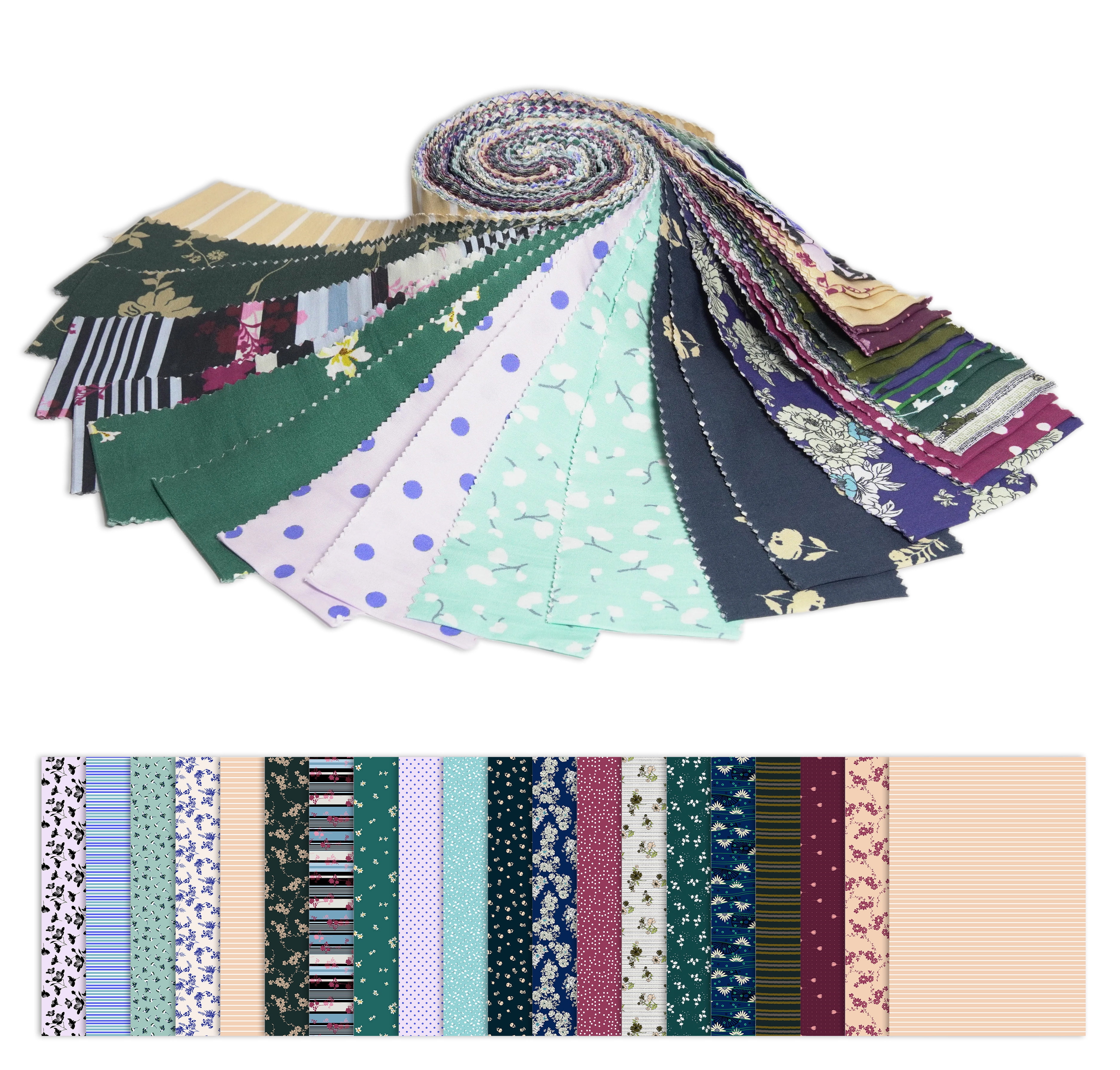 Soimoi 40Pcs Florals Print Cotton Precut Fabrics for Quilting Craft Strips 2.5 x 42 inches Jelly Roll