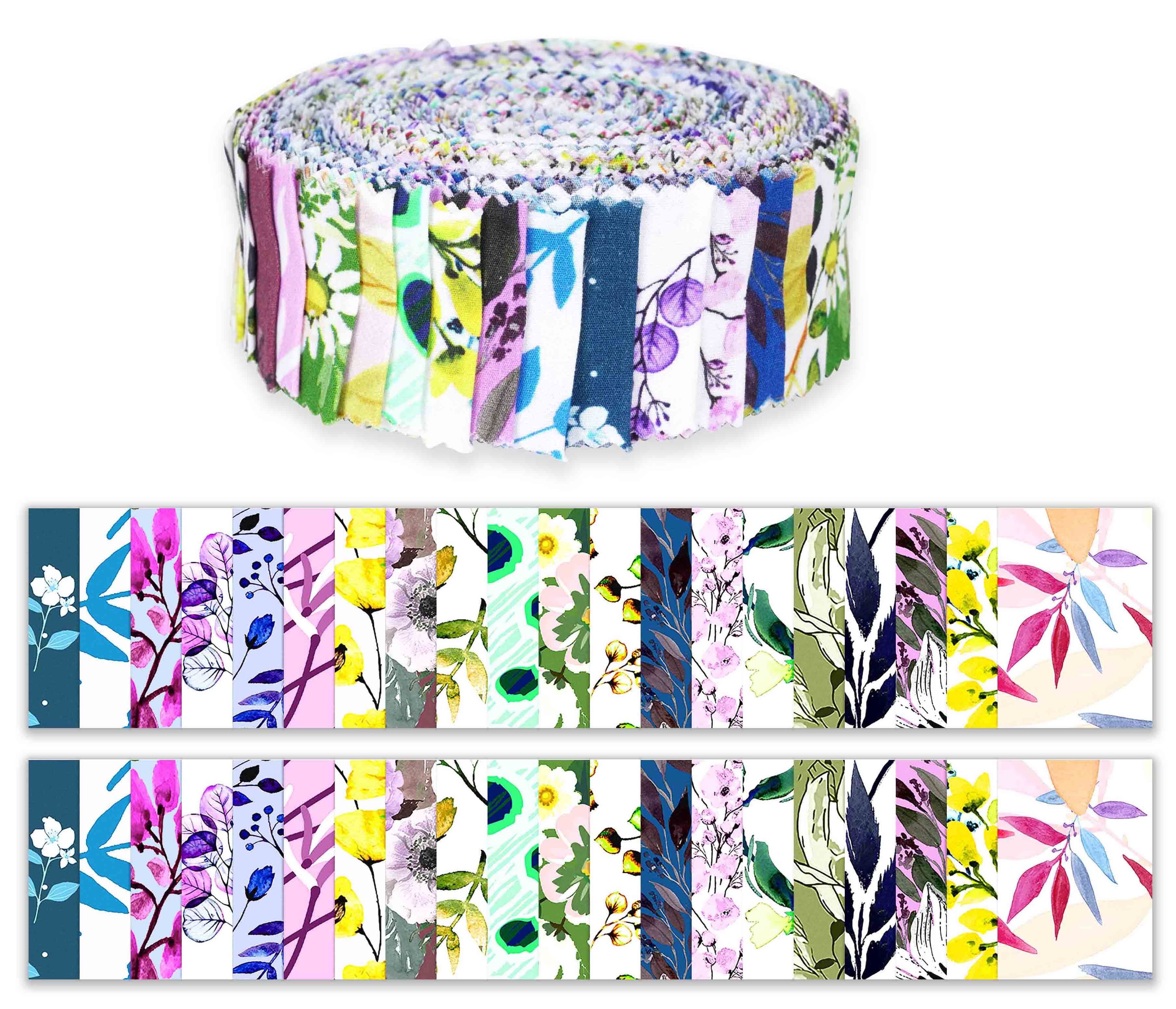Soimoi 40Pcs Florals Print Precut Fabrics Strips Roll Up 1.5 inches Cotton Jelly Rolls For Quilting - Pastel Mint