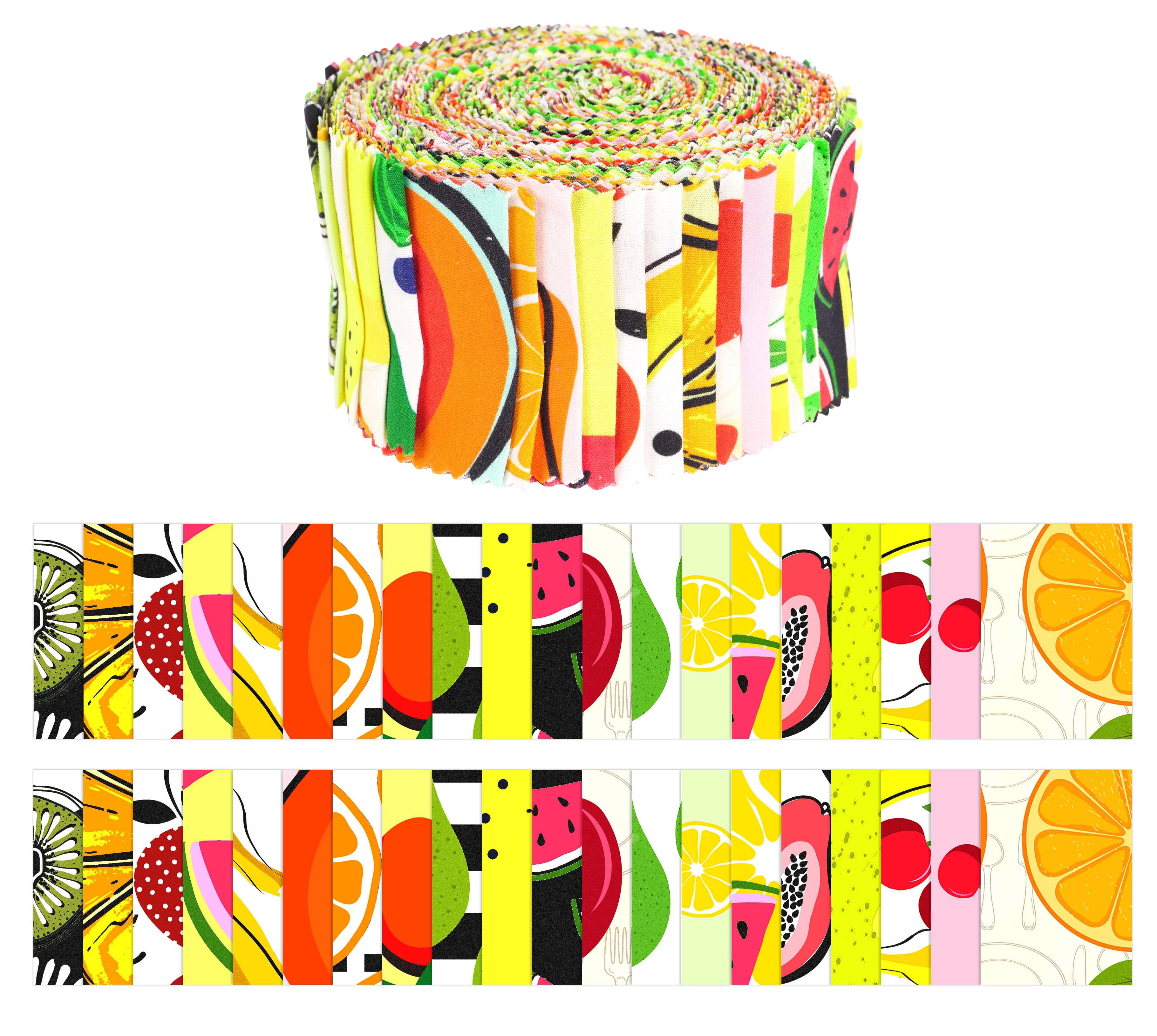 Soimoi 40Pcs Fruits Print Cotton Precut Fabrics For Quilting Craft Strips 2.5x42 inches Jelly Roll - Yellow