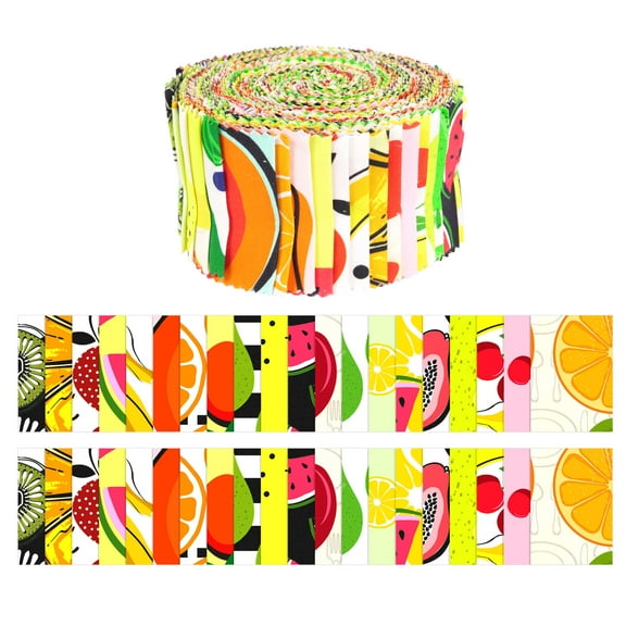 Soimoi 40Pcs Fruits Print Cotton Precut Fabrics For Quilting Craft Strips 2.5x42 inches Jelly Roll - Yellow