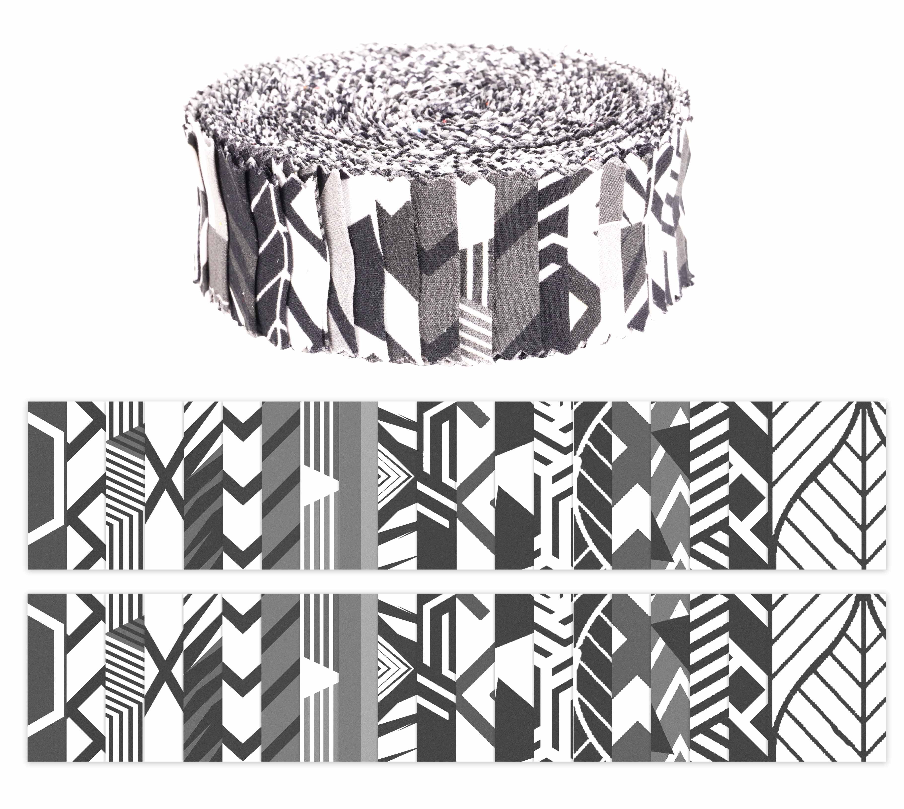 Soimoi 40Pcs Geometric Print Cotton Precut Fabrics For Quilting Craft Strips 2.5 inches Jelly Roll - White & Black