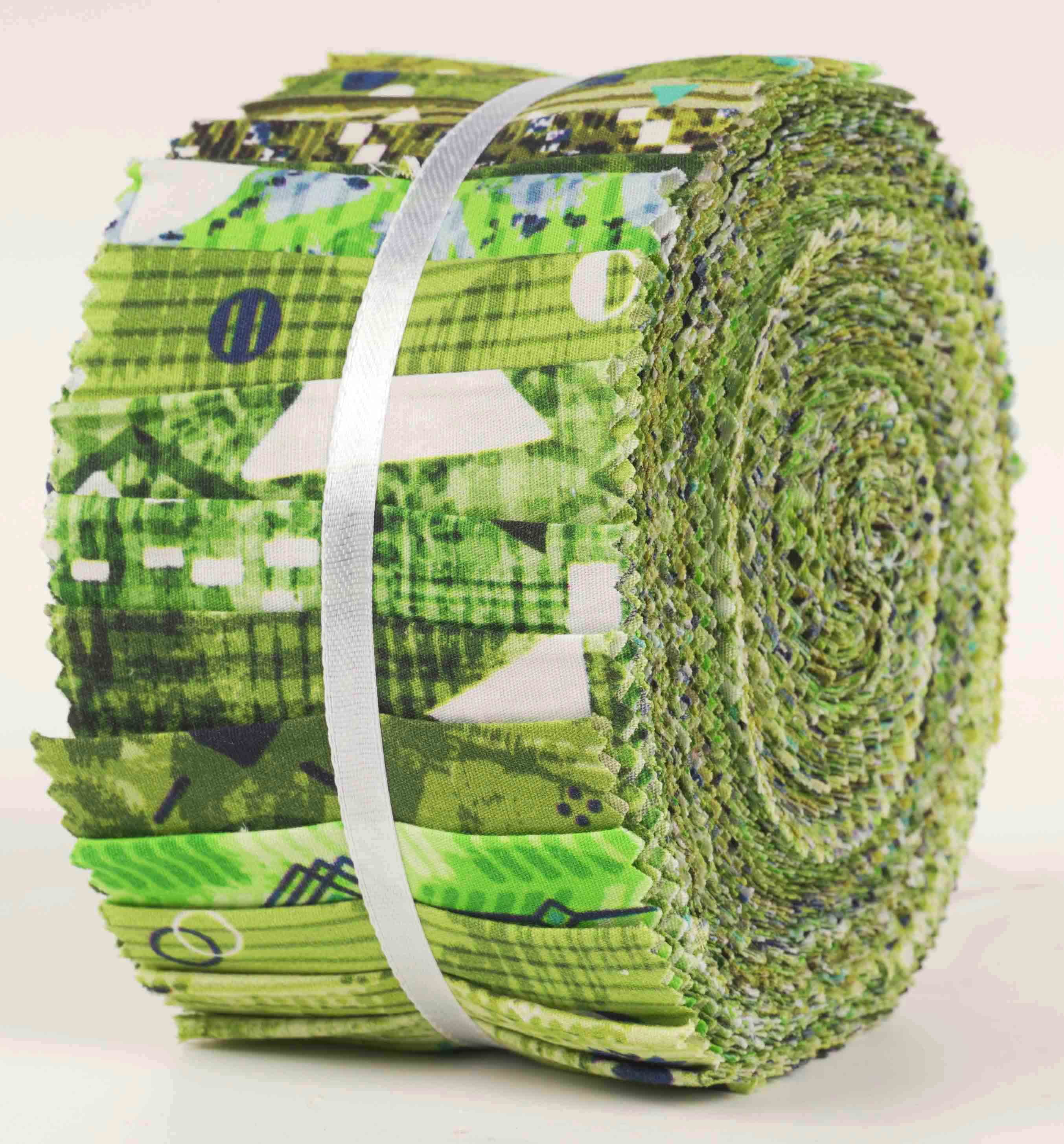 Soimoi 40Pcs Geometric & Texture Print Cotton Precut Fabrics For Quilting Craft Strips 2.5x42inches Jelly Roll - Green