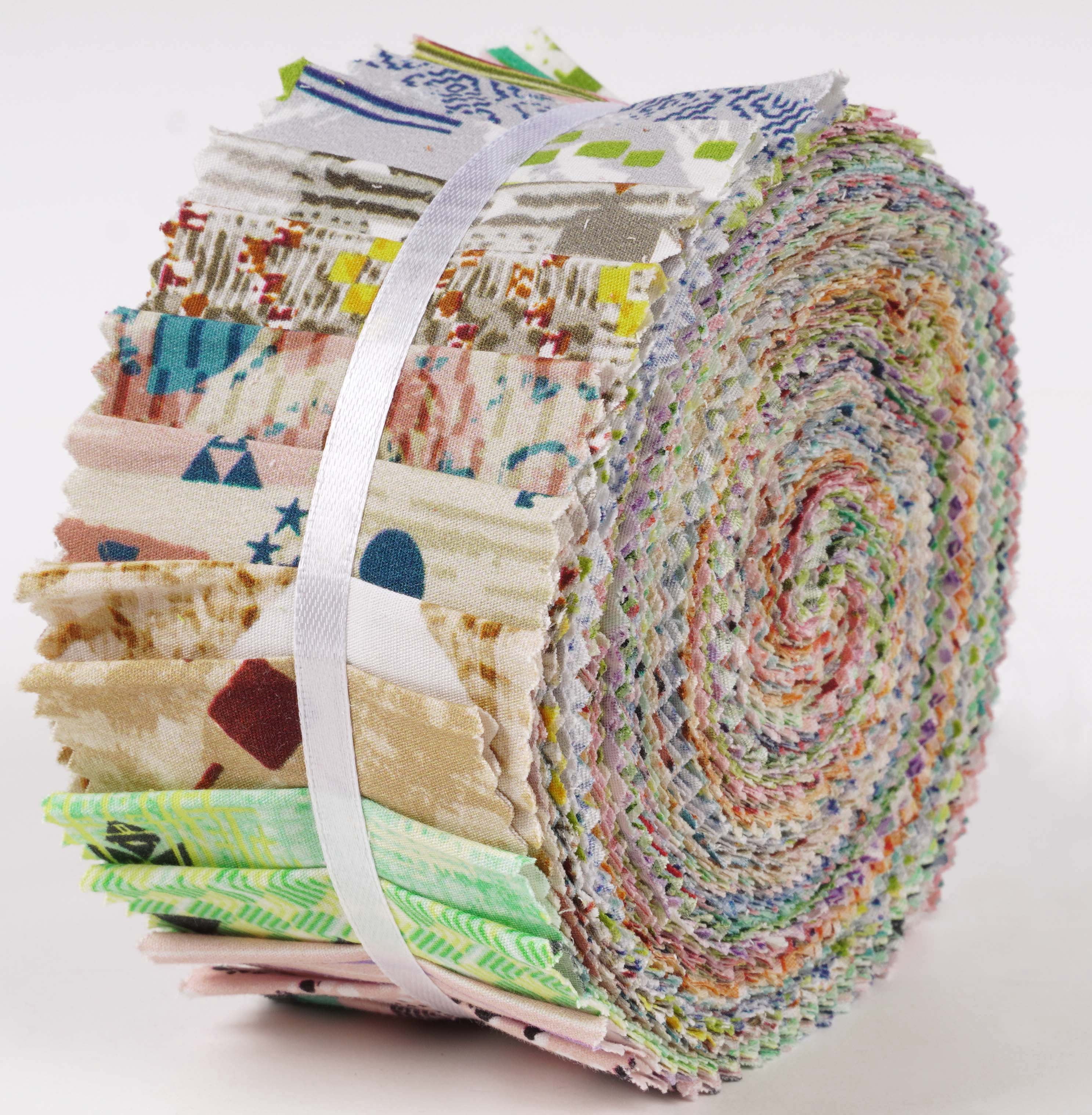Soimoi 40Pcs Geometric & Texture Print Cotton Precut Fabrics For Quilting Craft Strips 2.5x42inches Jelly Roll - Multicolor