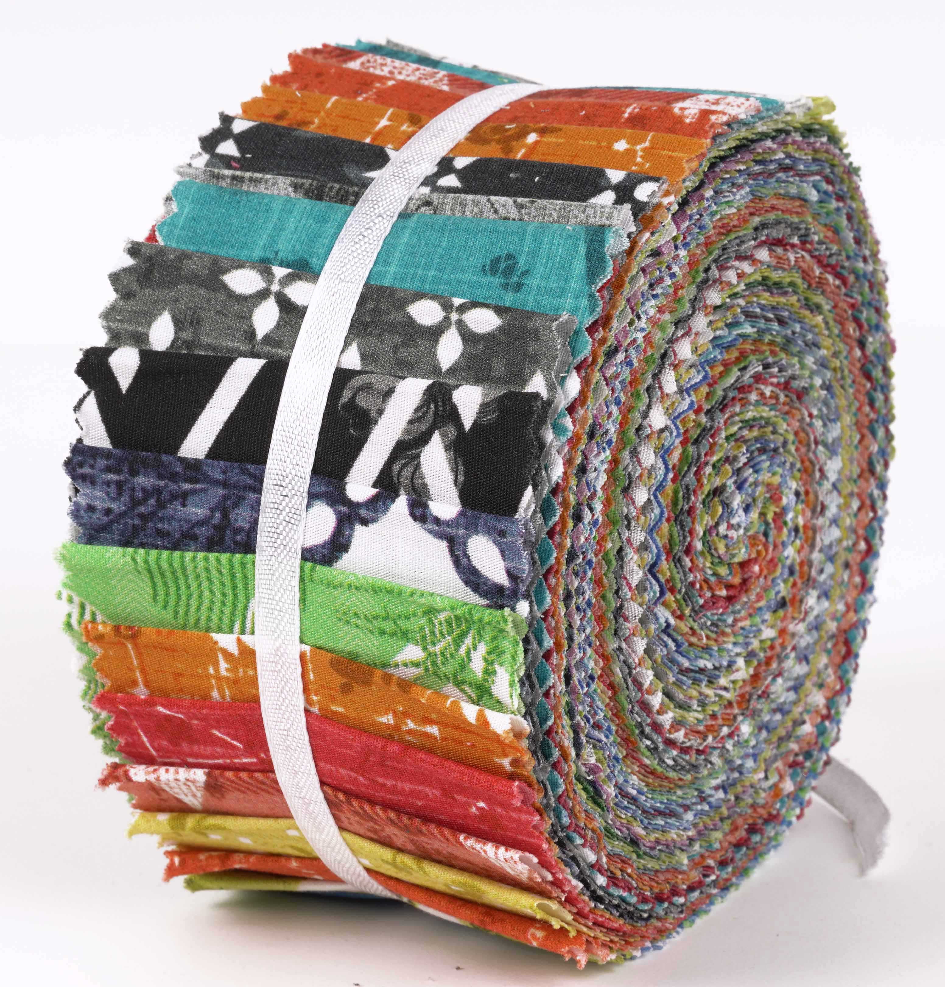 Soimoi 40Pcs Geometric & Texture Print Cotton Precut Fabrics For Quilting Craft Strips 2.5x42inches Jelly Roll - Multicolor