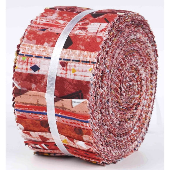 Soimoi 40Pcs Geometric & Texture Print Cotton Precut Fabrics For Quilting Craft Strips 2.5x42inches Jelly Roll - Red