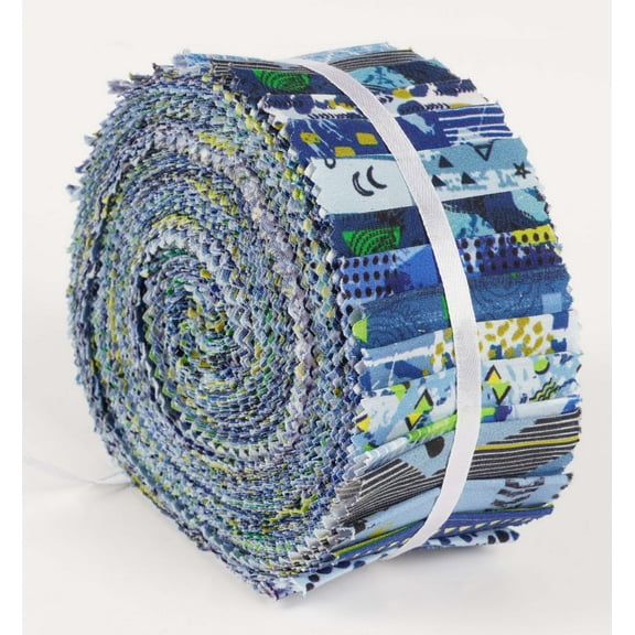 Soimoi 40Pcs Geometric & Texture Print Precut Fabrics Strips Roll Up 1.5x42inches Cotton Jelly Rolls For Quilting - Blue