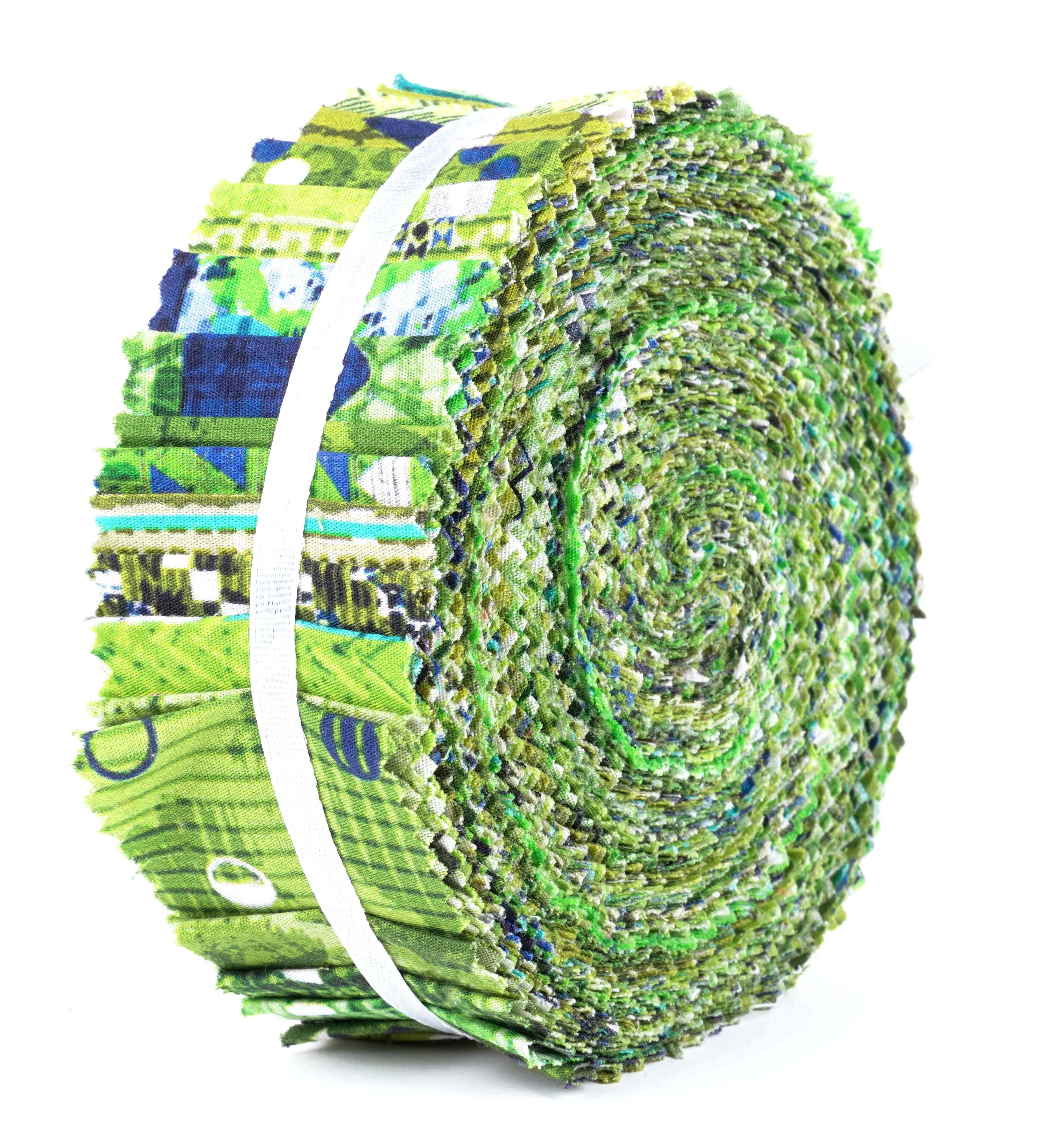 Soimoi 40Pcs Geometric & Texture Print Precut Fabrics Strips Roll Up 1.5x42inches Cotton Jelly Rolls For Quilting - Green