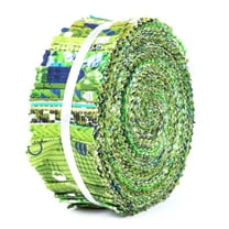 Soimoi 40Pcs Geometric & Texture Print Precut Fabrics Strips Roll Up 1.5x42inches Cotton Jelly Rolls For Quilting - Green