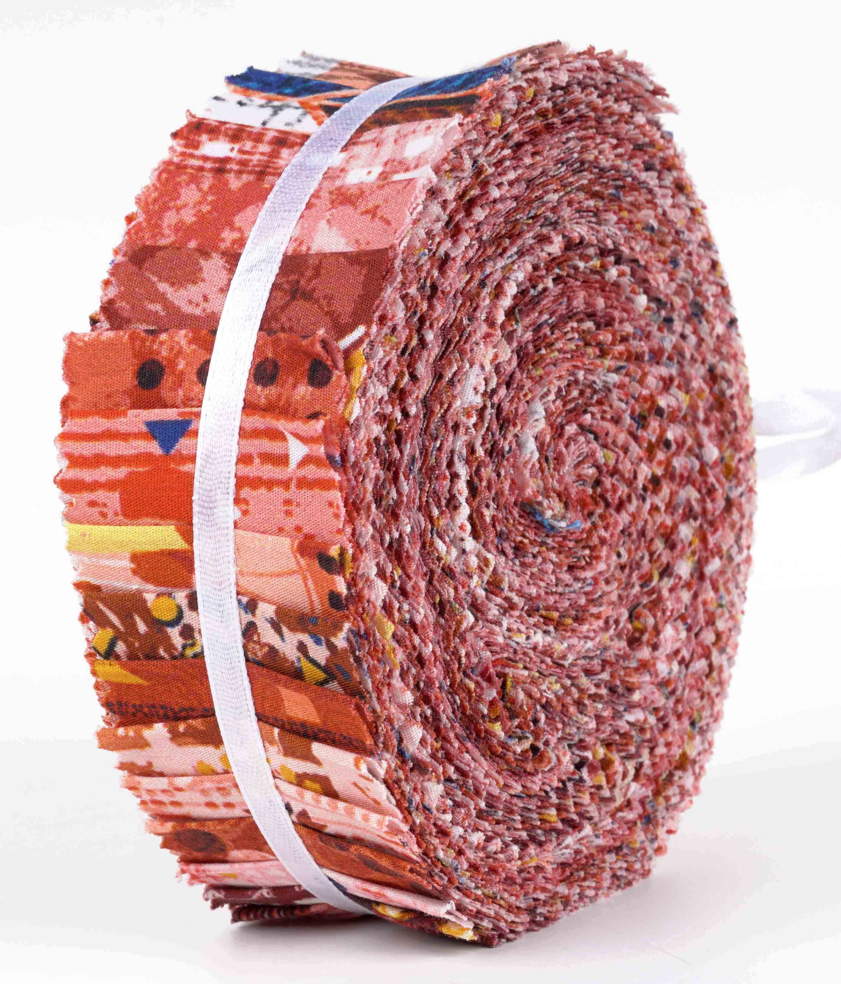 Soimoi 40Pcs Geometric & Texture Print Precut Fabrics Strips Roll Up 1.5x42inches Cotton Jelly Rolls For Quilting - Red