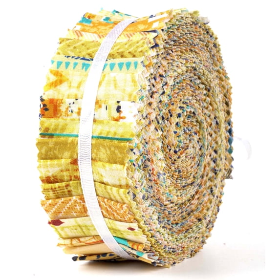 Soimoi 40Pcs Geometric & Texture Print Precut Fabrics Strips Roll Up 1.5x42inches Cotton Jelly Rolls For Quilting - Yellow