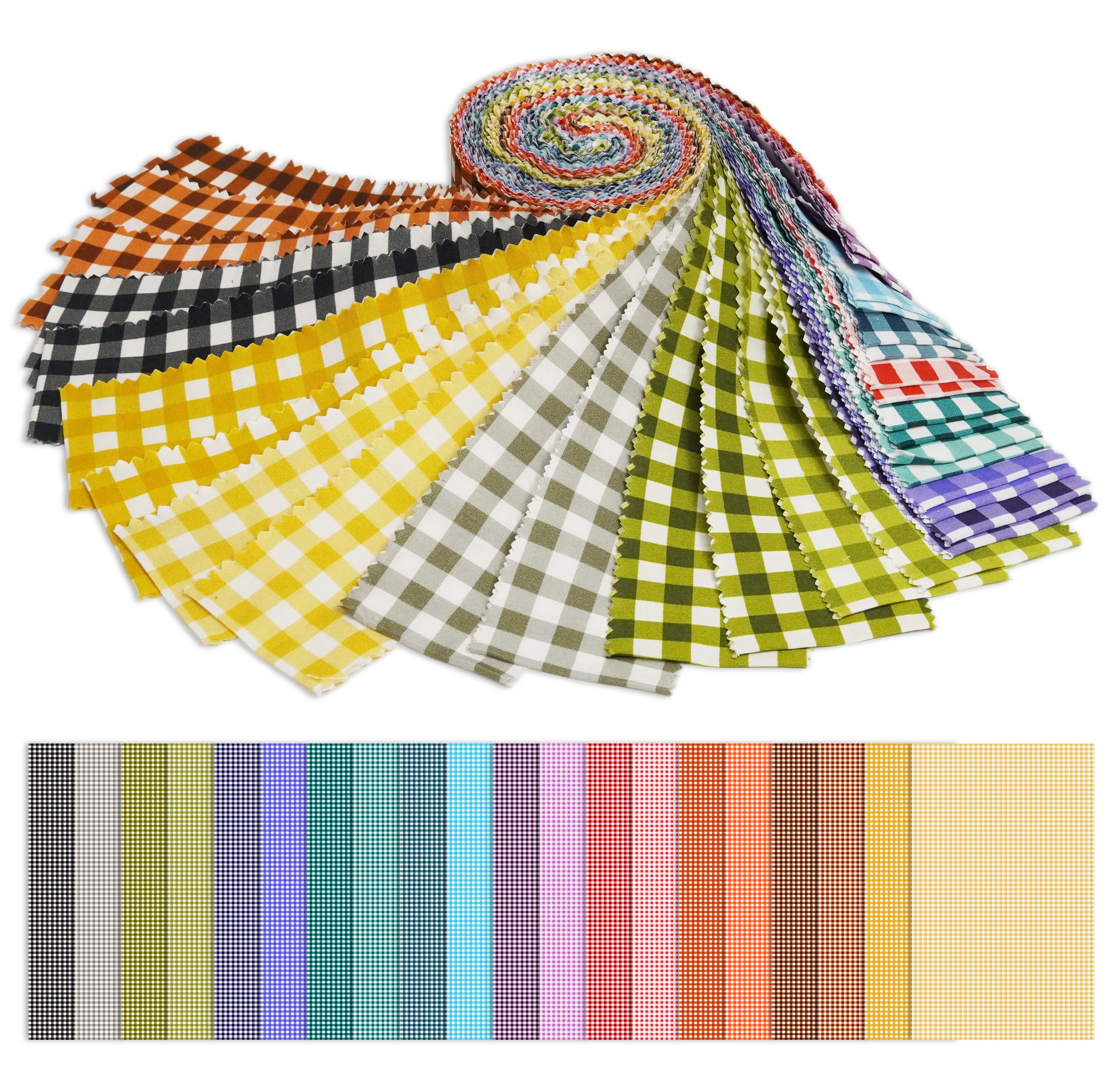 Soimoi 40Pcs Gingham Print Cotton Precut Fabrics for Quilting Craft Strips 2.5 x 42 inches Jelly Roll