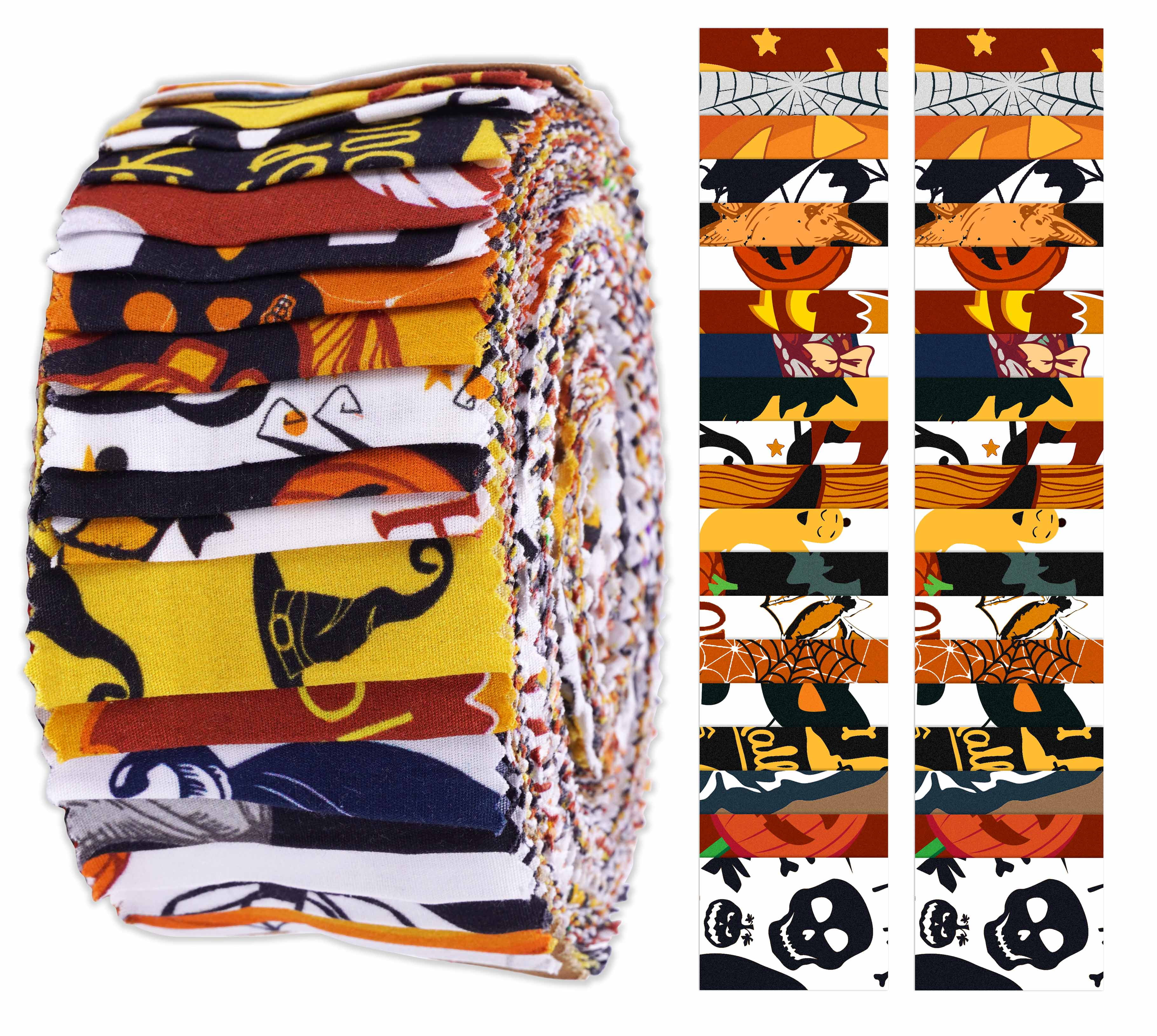 Soimoi 40Pcs Halloween Print Cotton Precut Fabrics For Quilting Craft Strips 2.5x42inches Jelly Roll - Multicolor
