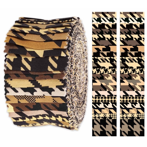 Soimoi 40Pcs Houndstooth Print Cotton Precut Fabrics For Quilting Craft Strips 2.5x42inches Jelly Roll - Brown