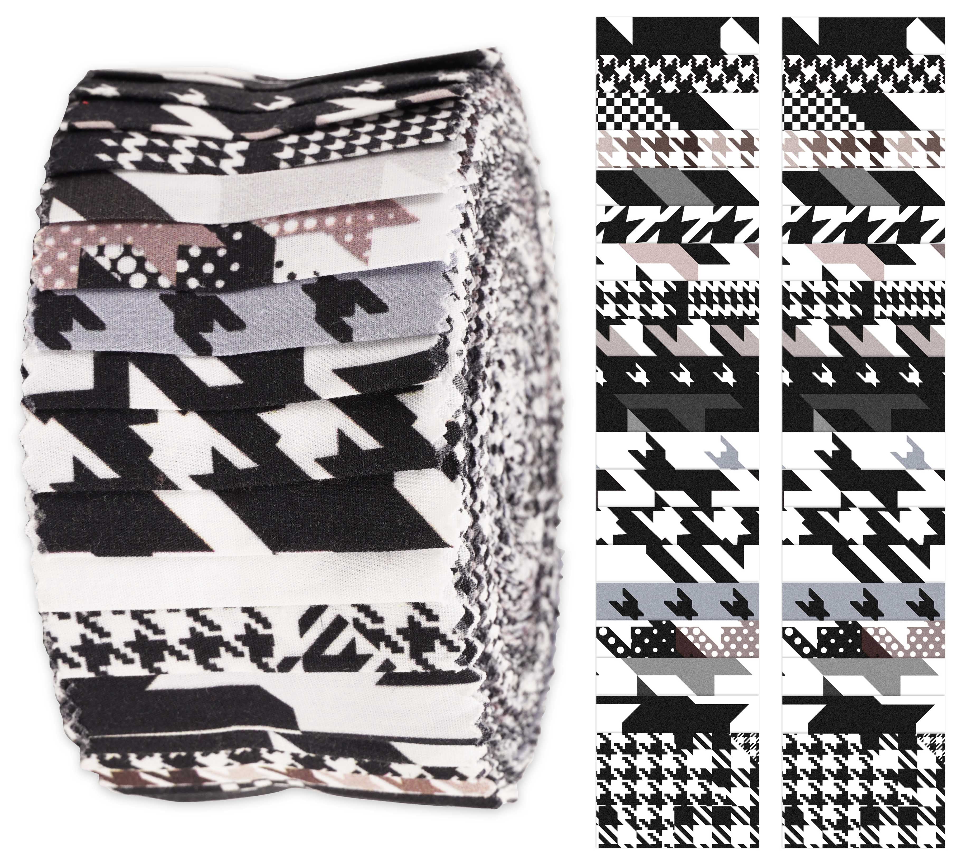 Soimoi 40Pcs Houndstooth Print Cotton Precut Fabrics For Quilting Craft Strips 2.5x42inches Jelly Roll - White & Black