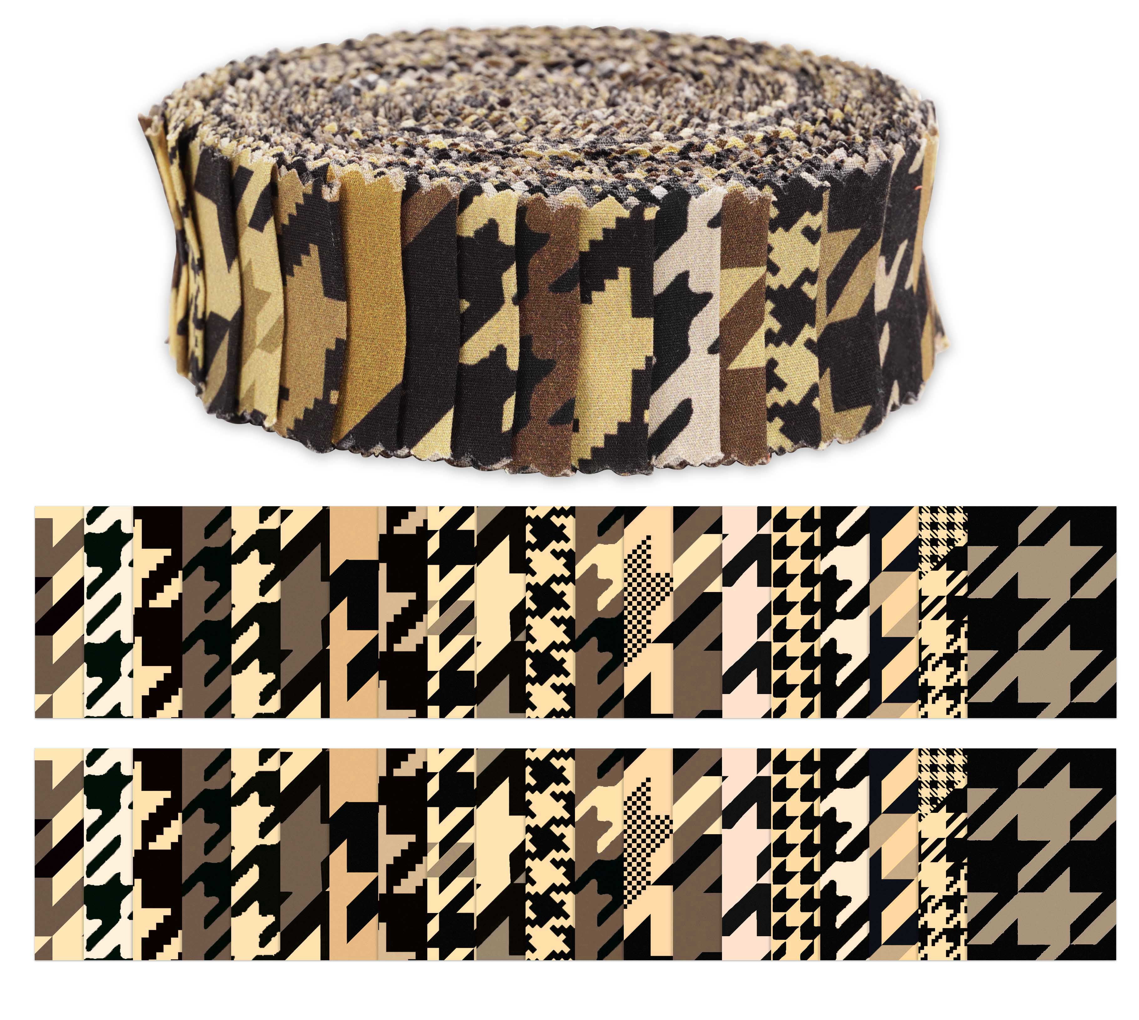 Soimoi 40Pcs Houndstooth Print Precut Fabrics Strips Roll Up 1.5x42inches Cotton Jelly Rolls For Quilting - Brown