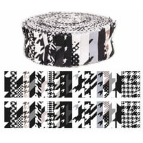 Soimoi 40Pcs Houndstooth Print Precut Fabrics Strips Roll Up 1.5x42inches Cotton Jelly Rolls For Quilting - White & Black