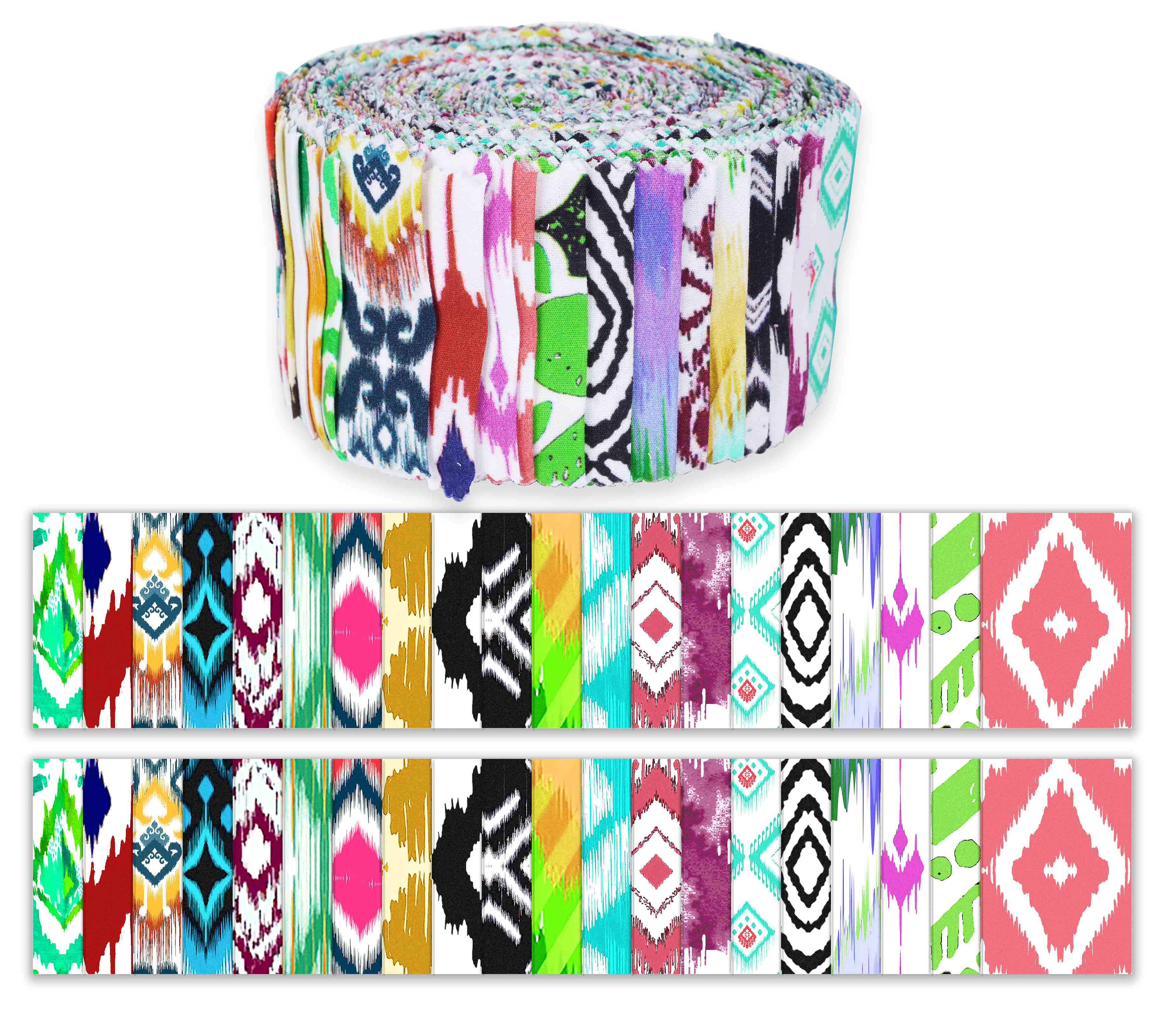 Soimoi 40Pcs Ikat Print Cotton Precut Fabrics For Quilting Craft Strips 2.5 inches Jelly Roll - Multicolor