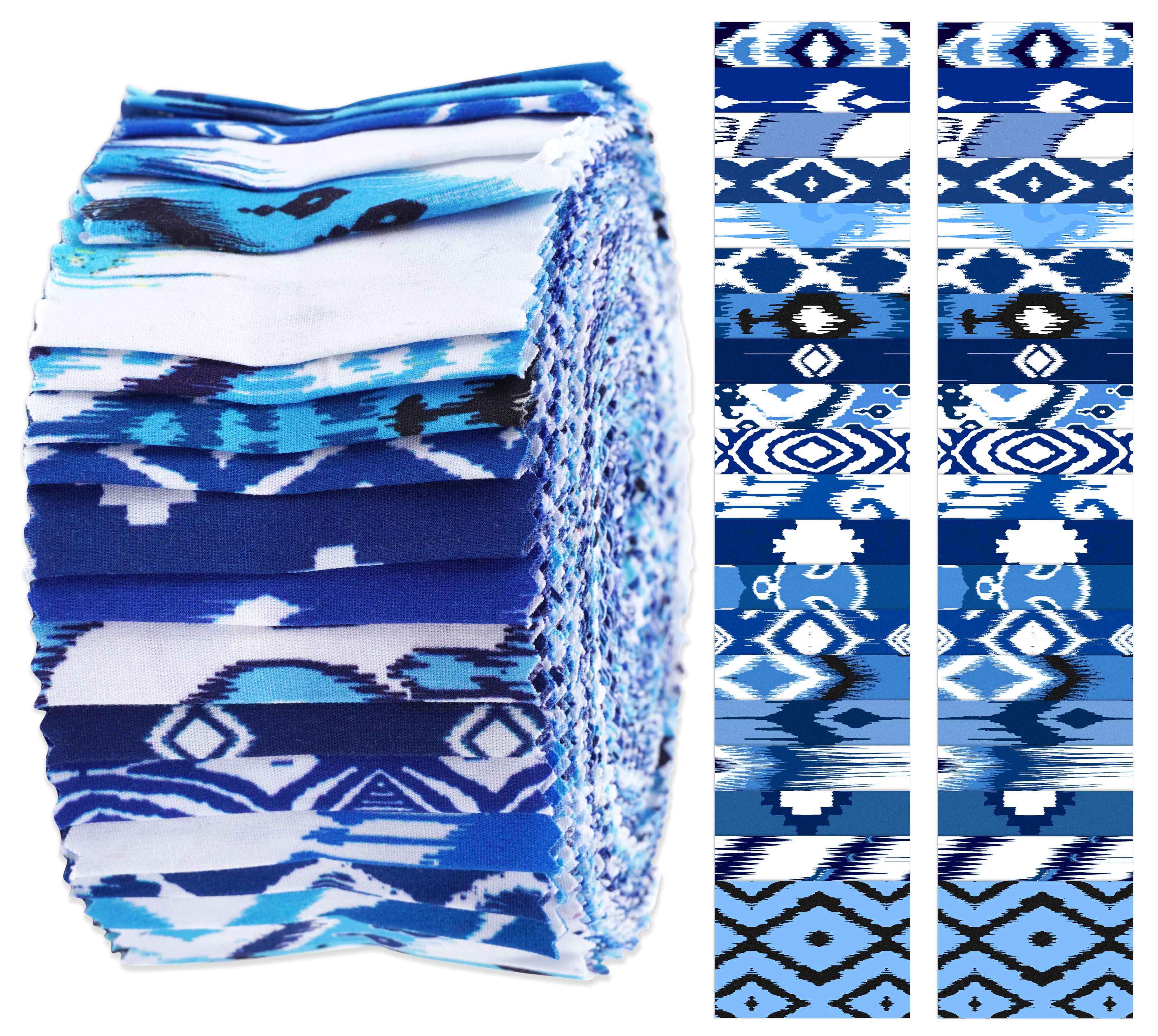 Soimoi 40Pcs Ikat Print Cotton Precut Fabrics For Quilting Craft Strips 2.5x42inches Jelly Roll - Blue