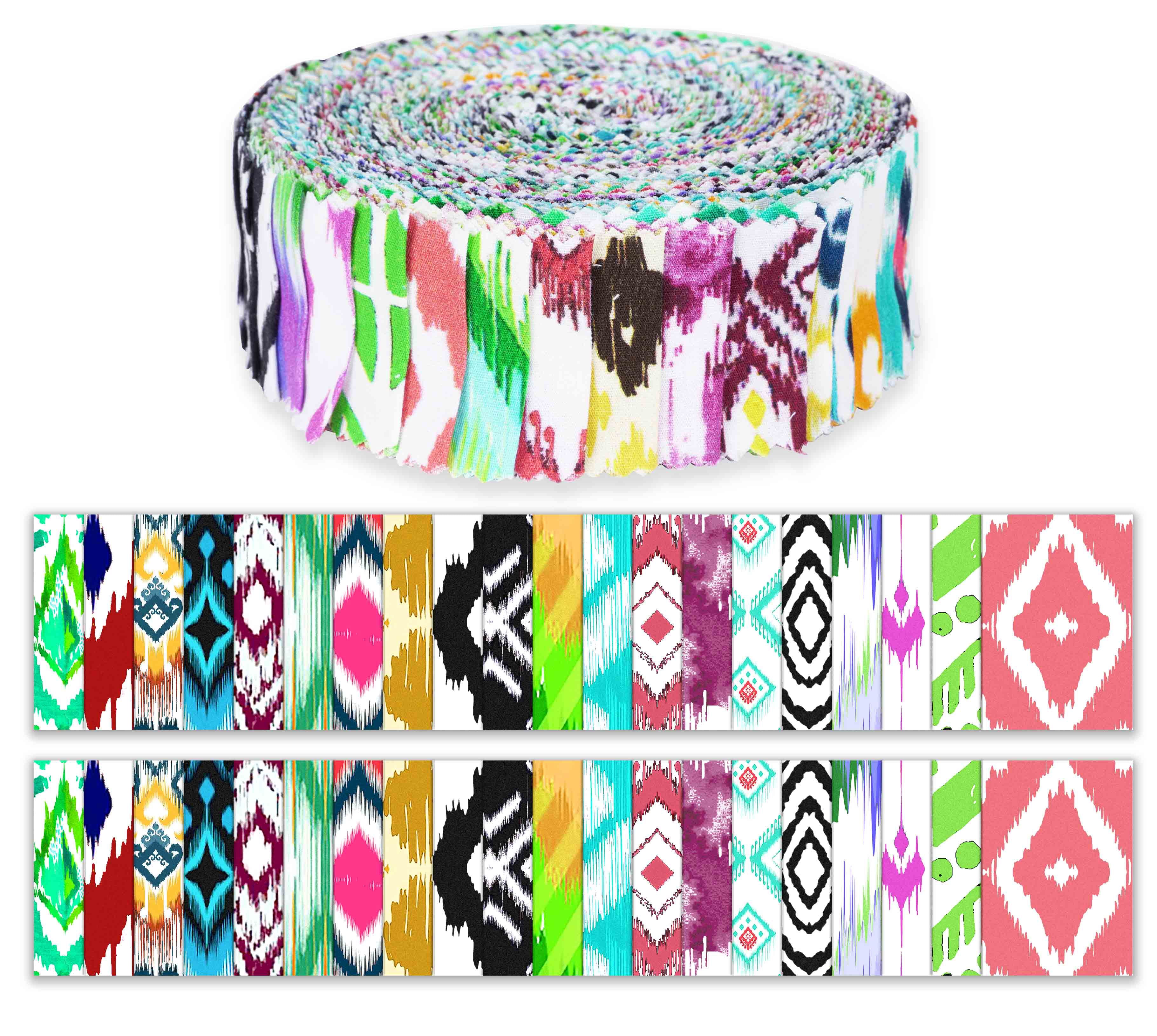 Soimoi 40Pcs Ikat Print Precut Fabrics Strips Roll Up 1.5 inches Cotton Jelly Rolls For Quilting - Multicolor