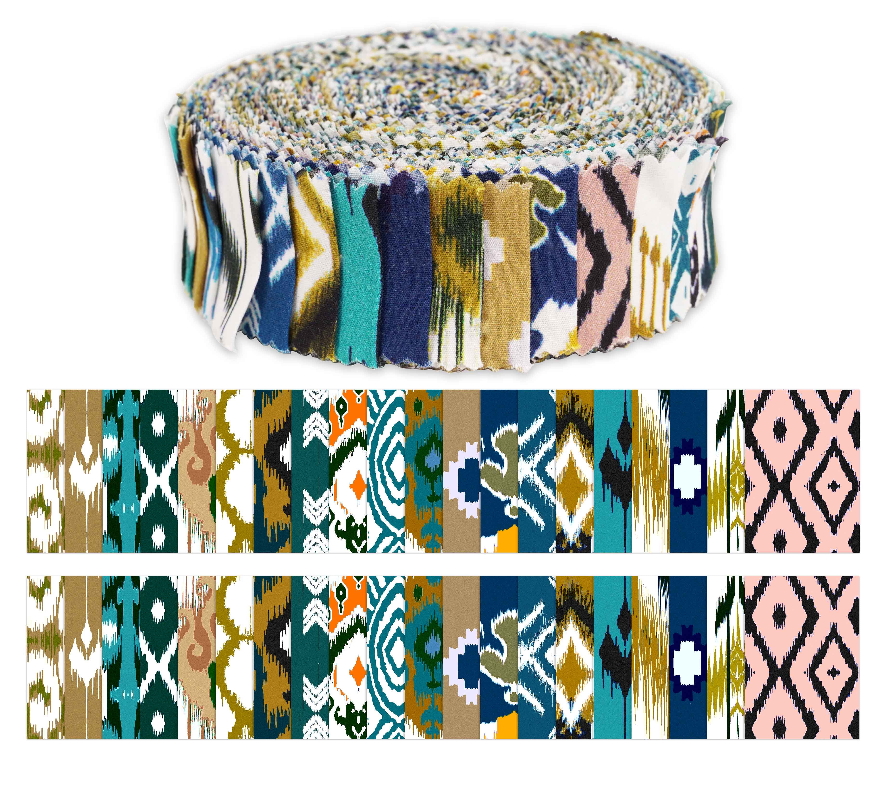 Soimoi 40Pcs Ikat Print Precut Fabrics Strips Roll Up 1.5x42inches Cotton Jelly Rolls For Quilting - Multicolor
