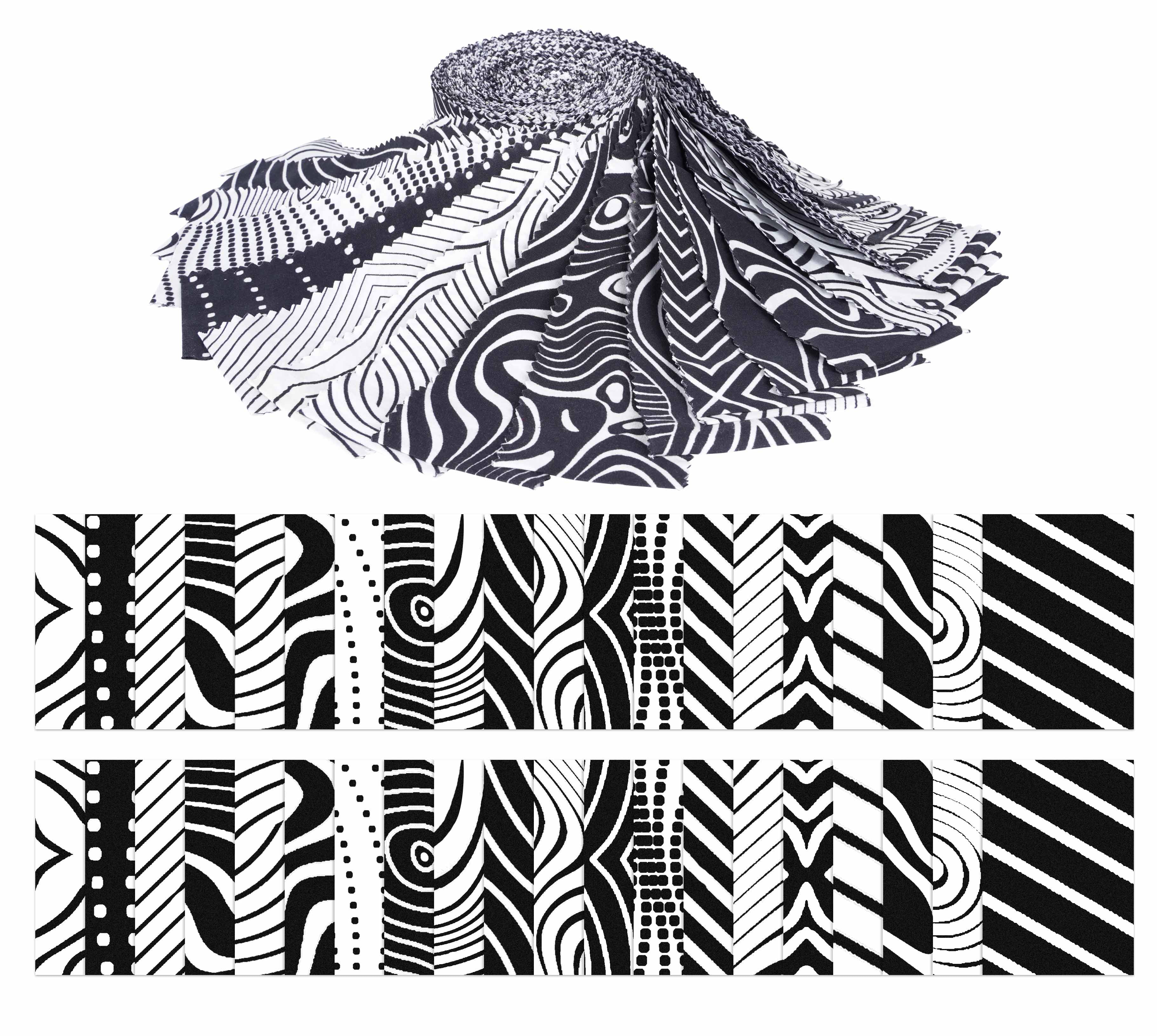 Soimoi 40Pcs Illusion Print Cotton Precut Fabrics For Quilting Craft Strips 2.5x42 inches Jelly Roll - White & Black