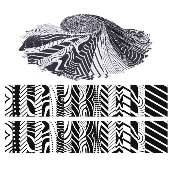 Soimoi 40Pcs Illusion Print Precut Fabrics Strips Roll Up 1.5x42 inches Cotton Jelly Rolls For Quilting - White & Black