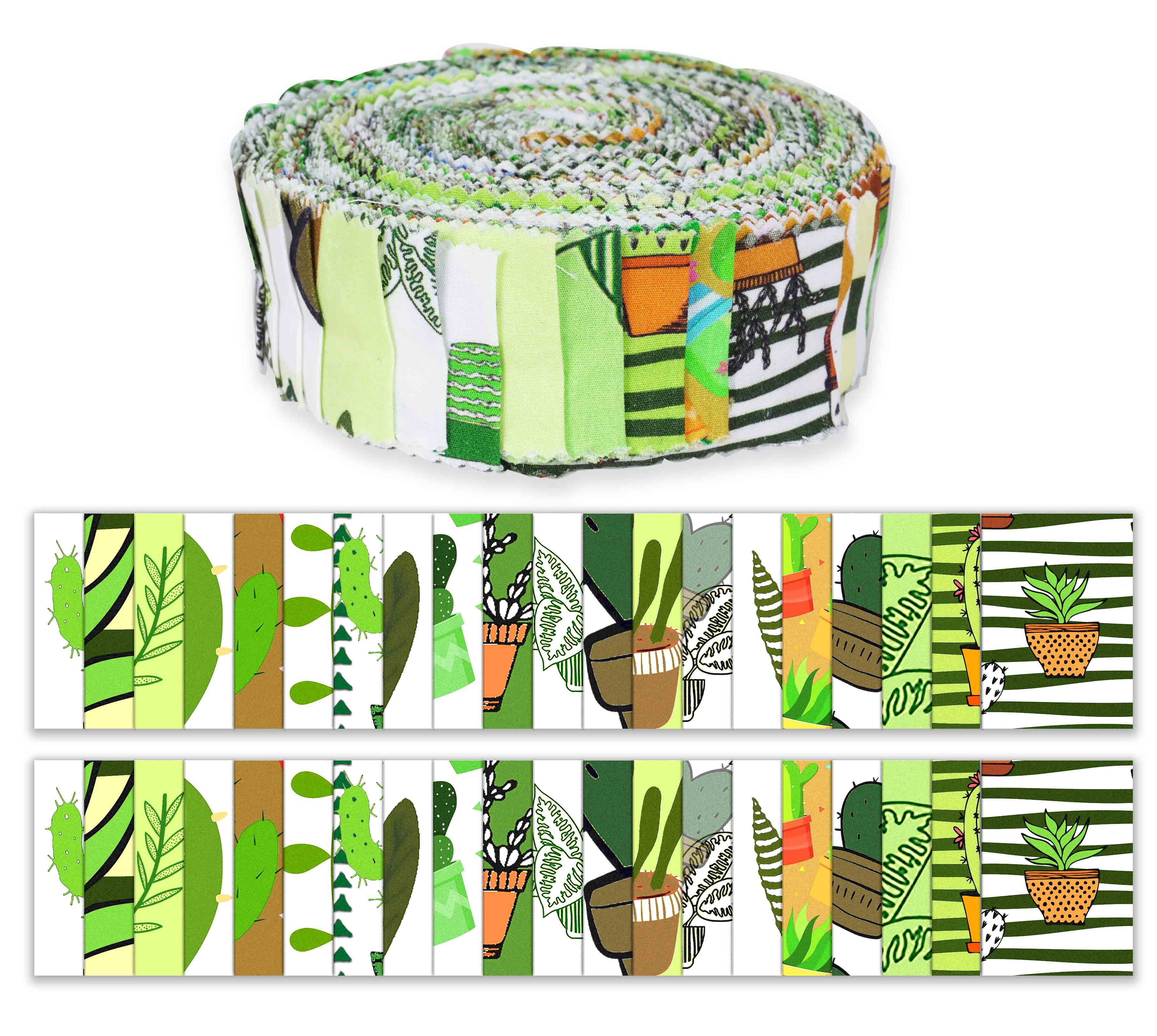 Soimoi 40Pcs Japanese Print Precut Fabrics Strips Roll Up 1.5 inches Cotton Jelly Rolls For Quilting - Green