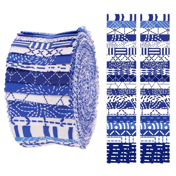 Soimoi 40Pcs Japanese Sashiko Print Cotton Precut Fabrics For Quilting Craft Strips 2.5x42inches Jelly Roll - Medium Blue
