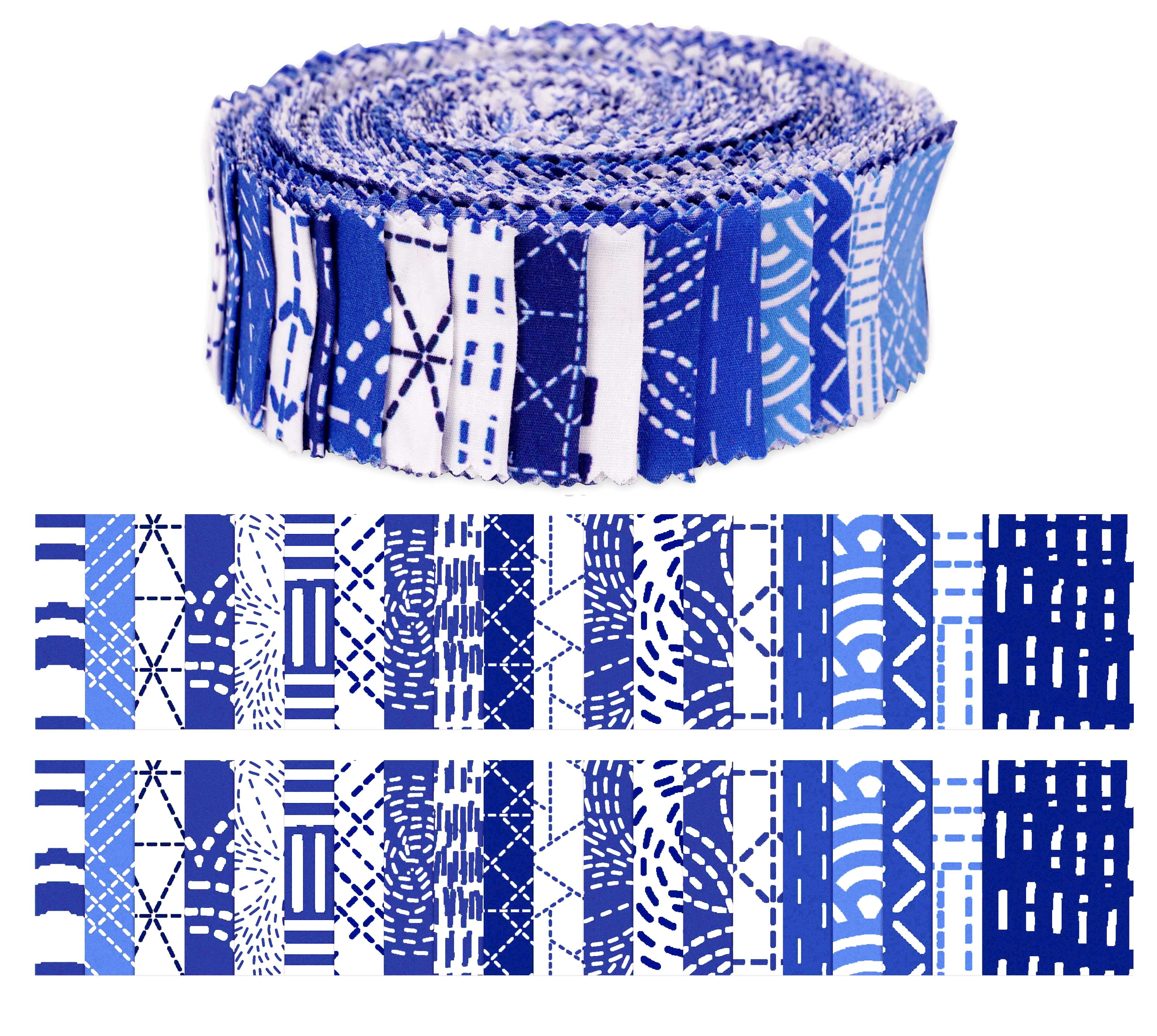 Soimoi 40Pcs Japanese Sashiko Print Precut Fabrics Strips Roll Up