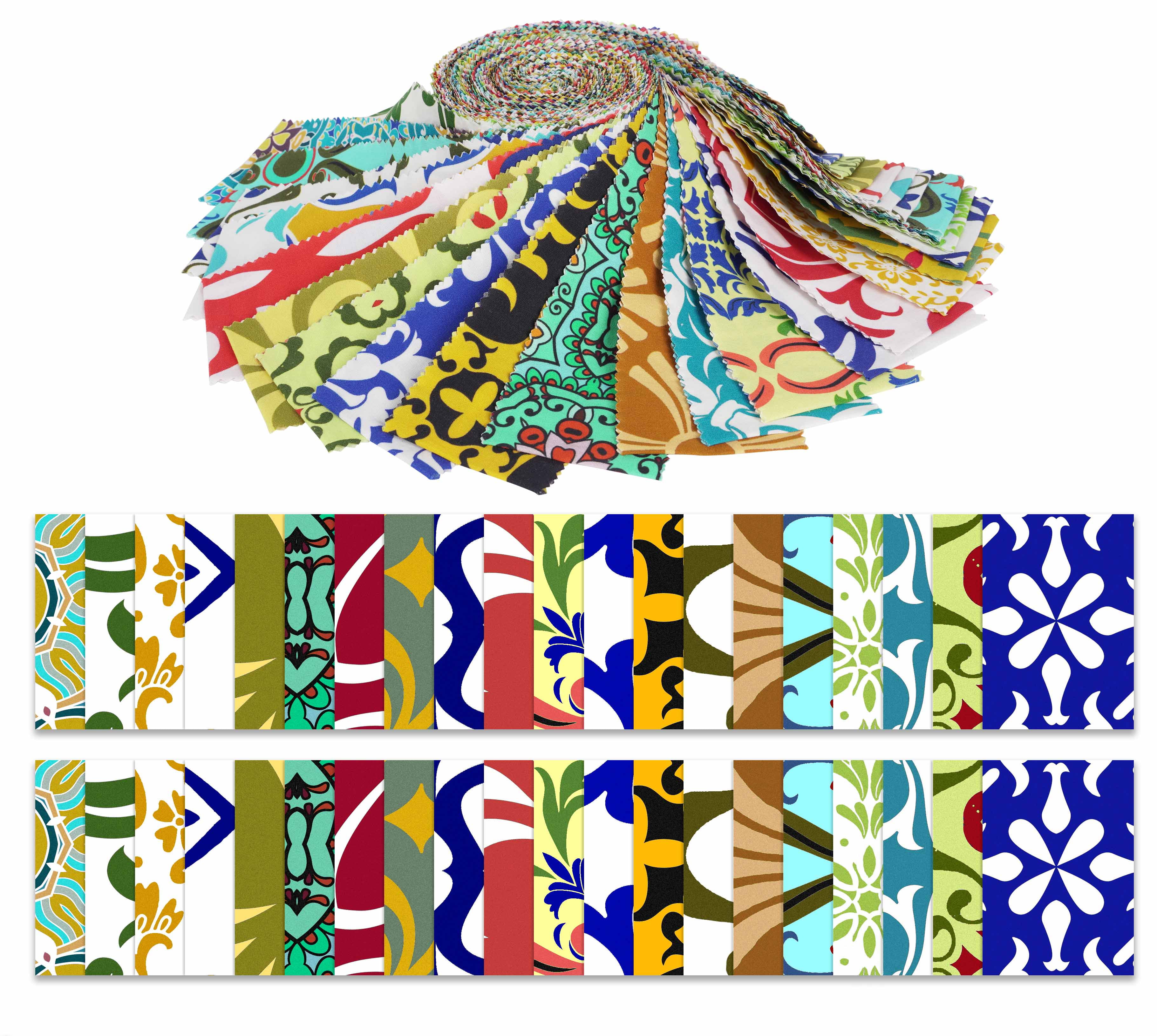 Soimoi 40Pcs Motifs Print Cotton Precut Fabrics For Quilting Craft Strips 2.5x42 inches Jelly Roll - Multicolor
