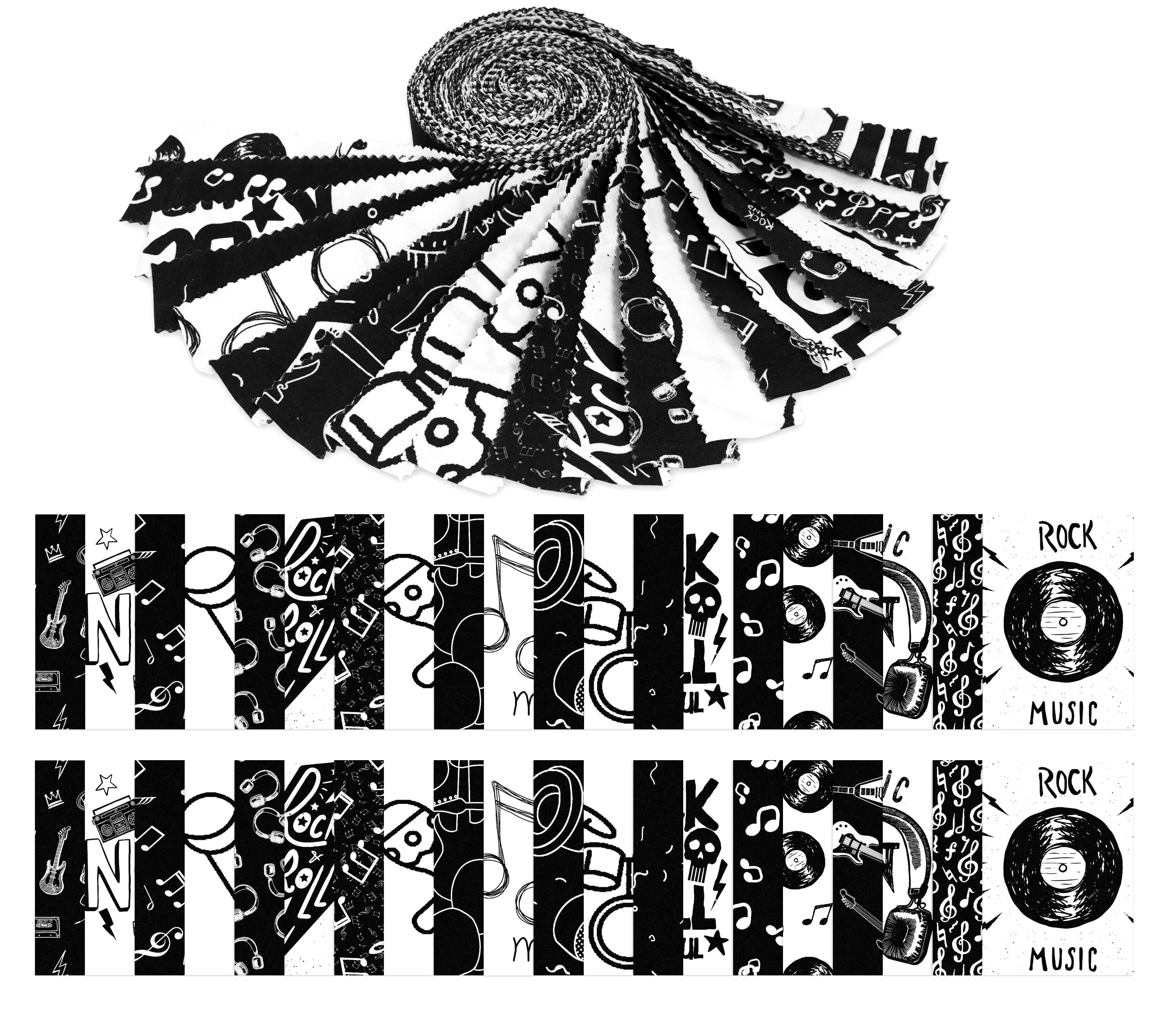 Soimoi 40Pcs Music Print Cotton Precut Fabrics For Quilting Craft Strips 2.5x42inches Jelly Roll - White & Black